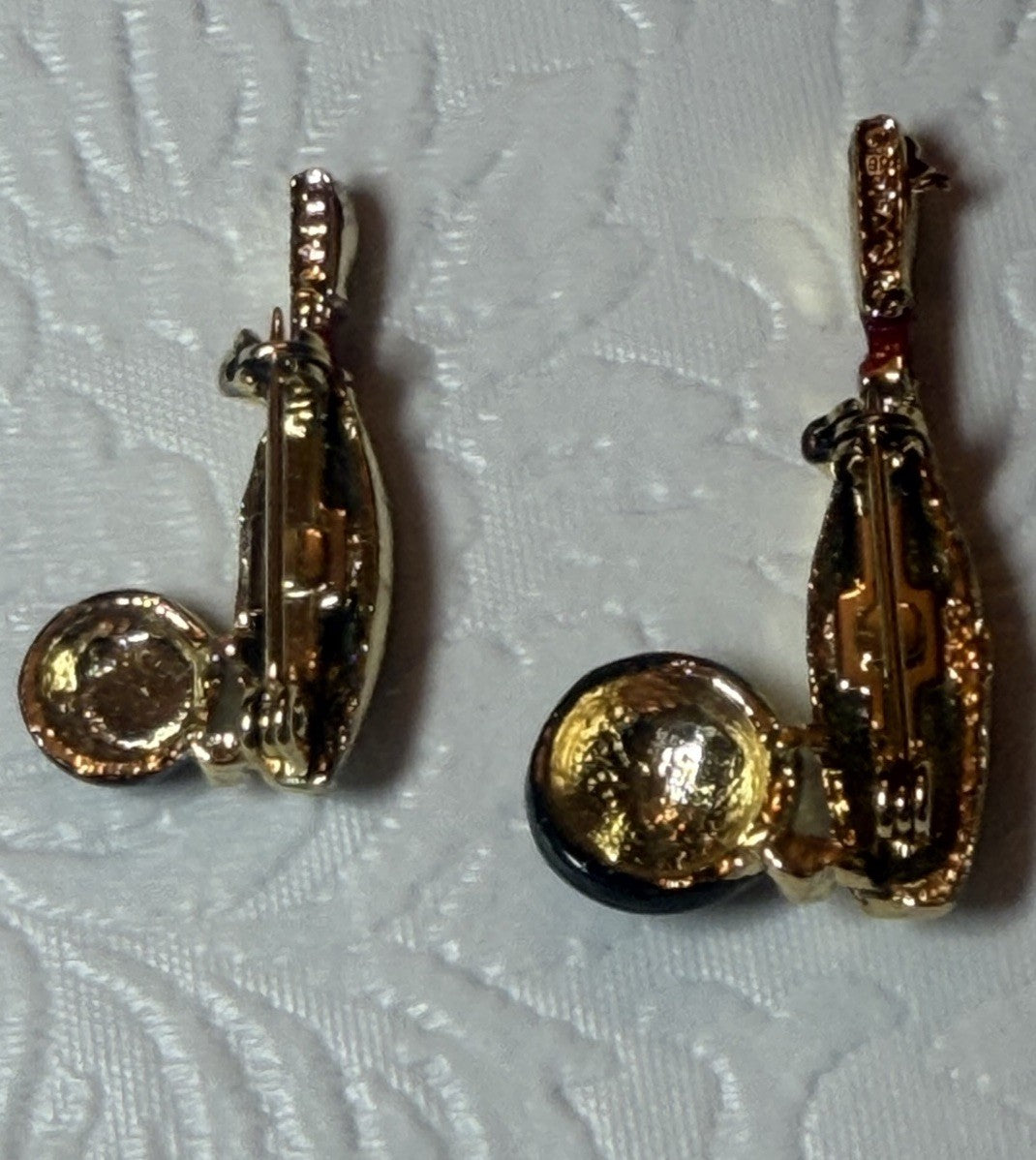 Vintage Bowling Pin and Ball Mini Brooch Pin Lot Gold Tone Red Rhinestone Accent