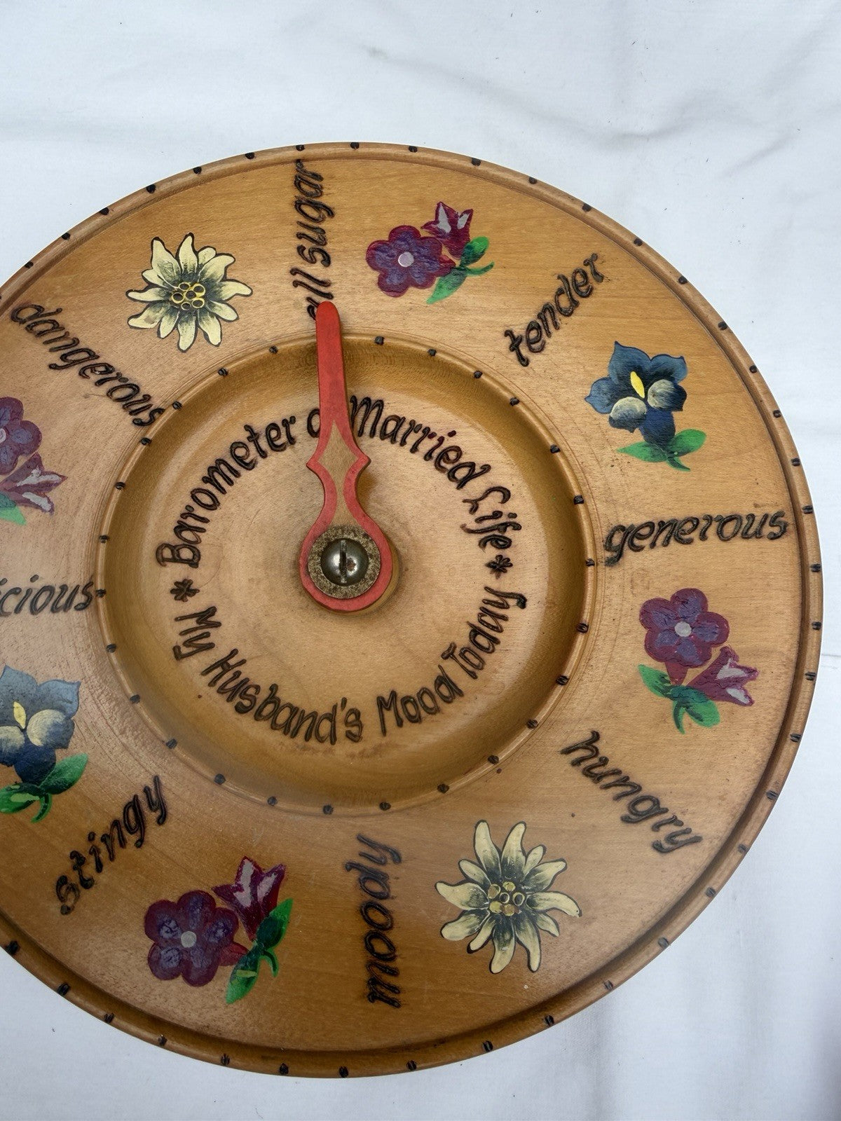 Vintage Wooden Barometer of Married Life Novelty Husband Mood Dial Wall Plaque