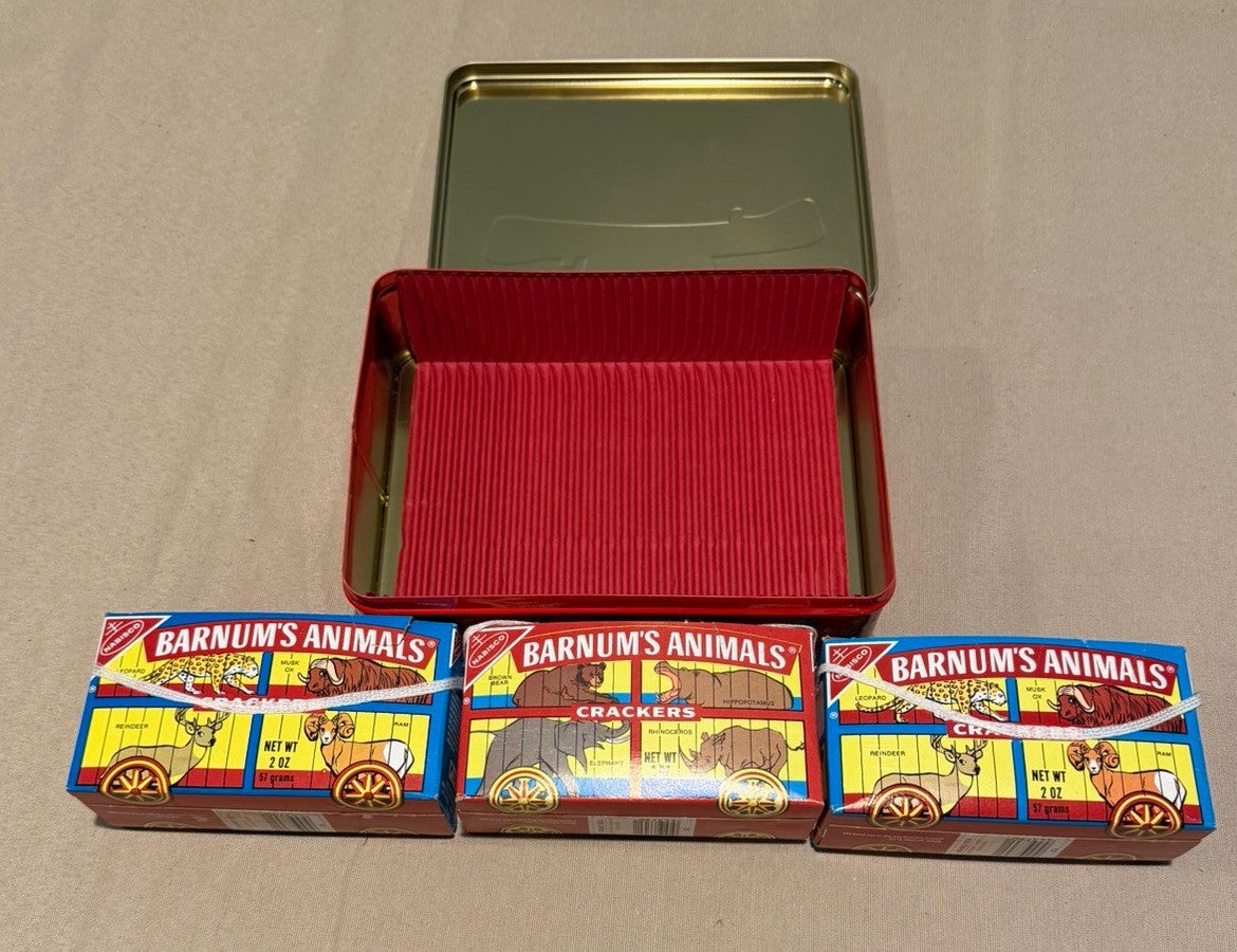 Vintage 1987 Barnums Animals Crackers Metal Tin Nabisco Empty 3 Packs Circus Box