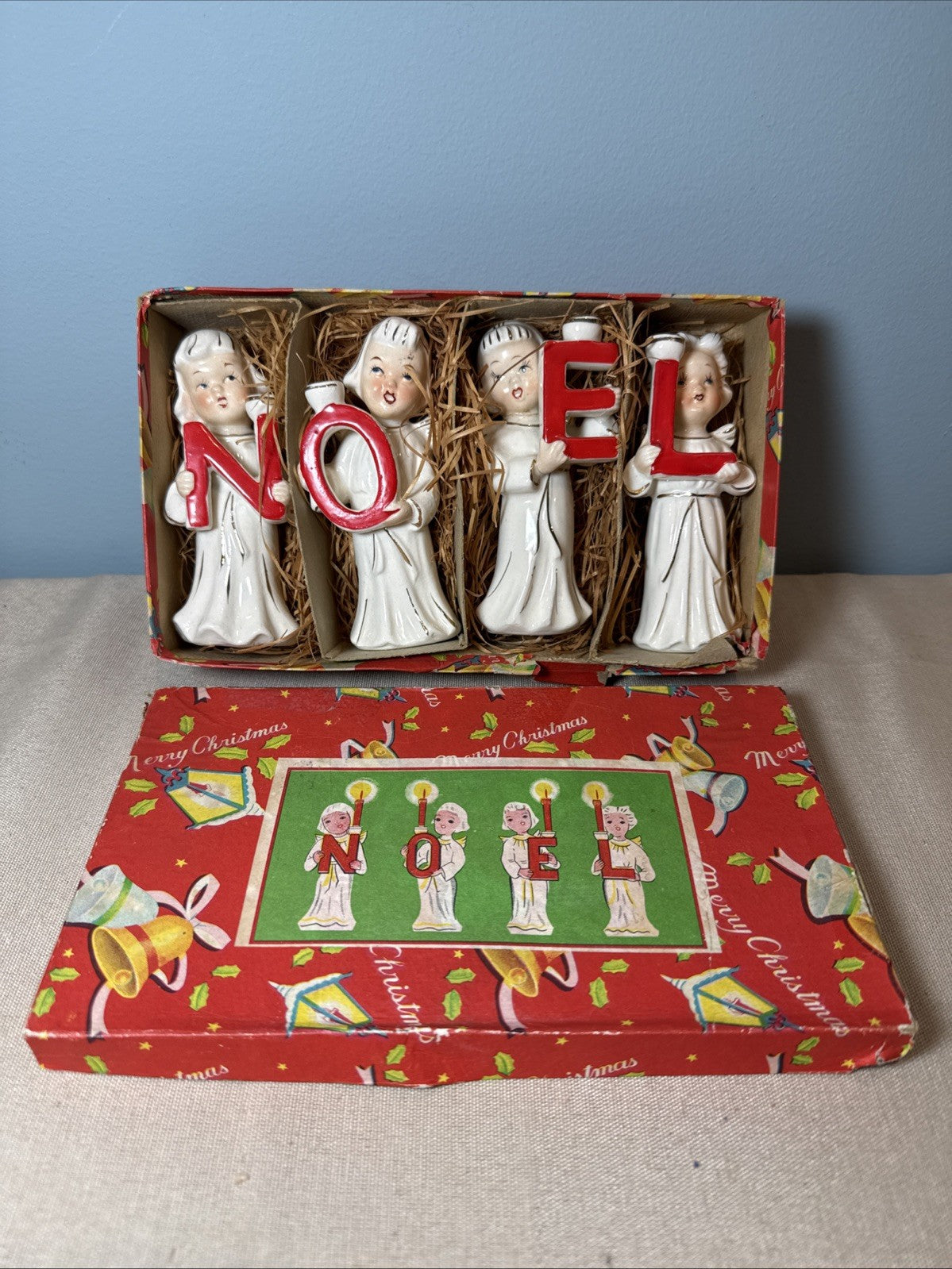 Vintage Noel Choir Angel Candle Holders Commodore Japan Hand Painted Christmas