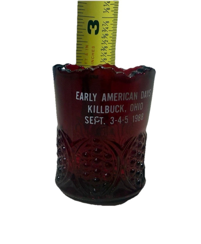 Vintage Ruby Red Glass Toothpick Holder Early American Days 1988 Souvenir
