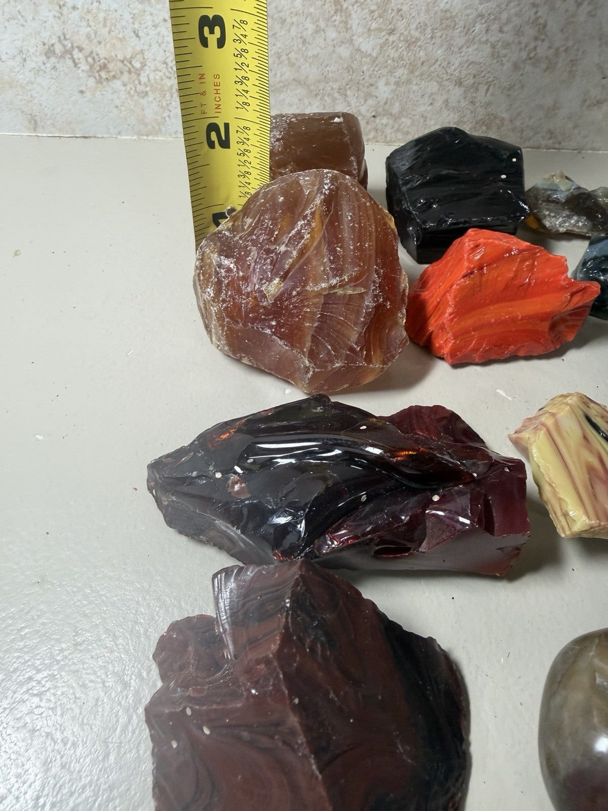 Raw Slag Glass Cullet Chunks Red Amber Yellow Orange Black Stones Lot of 12