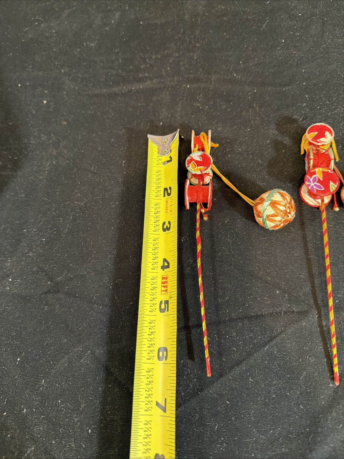 Japanese Den Den Daiko Toy Drums Folk Art Craft Set of 3 6"