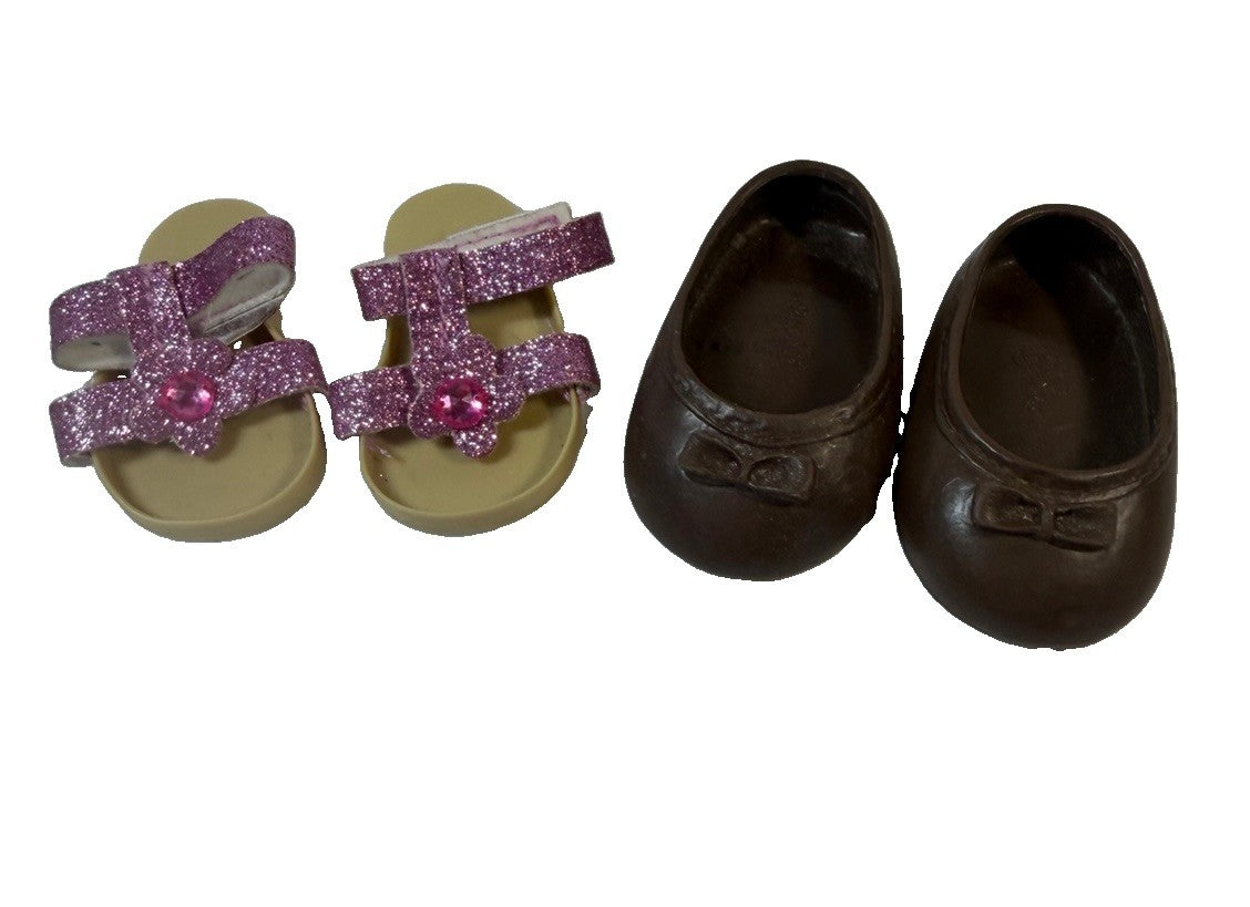 Our Generation Doll Shoes Lot Brown Bow Flats Pink Glitter Sandals 18 Inch Dolls