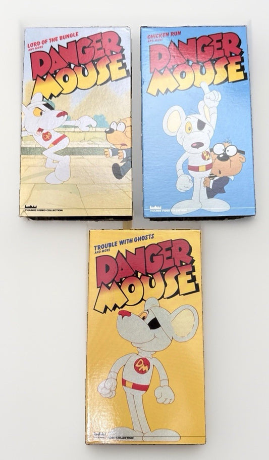 Vintage Danger Mouse VHS Lot 3 Cartoon Tapes 1980s Thames HBO Video Collection