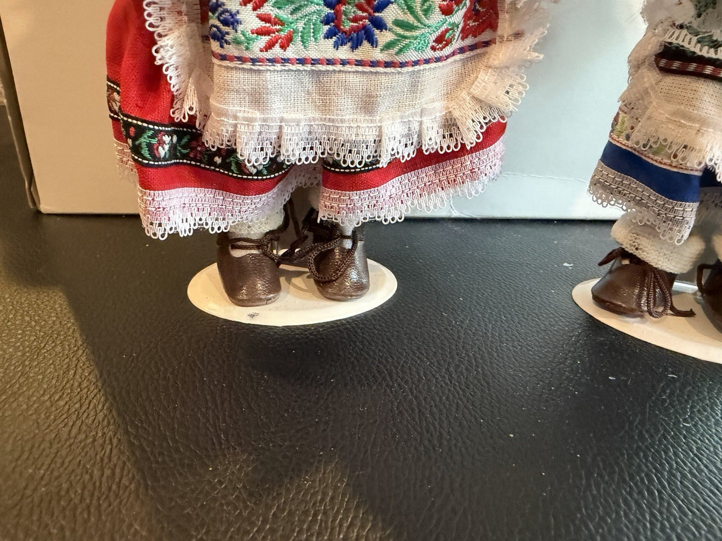Vintage Porcelain Folk Costume Dolls Lot 2 Braided Hair Stands 8" Traditional