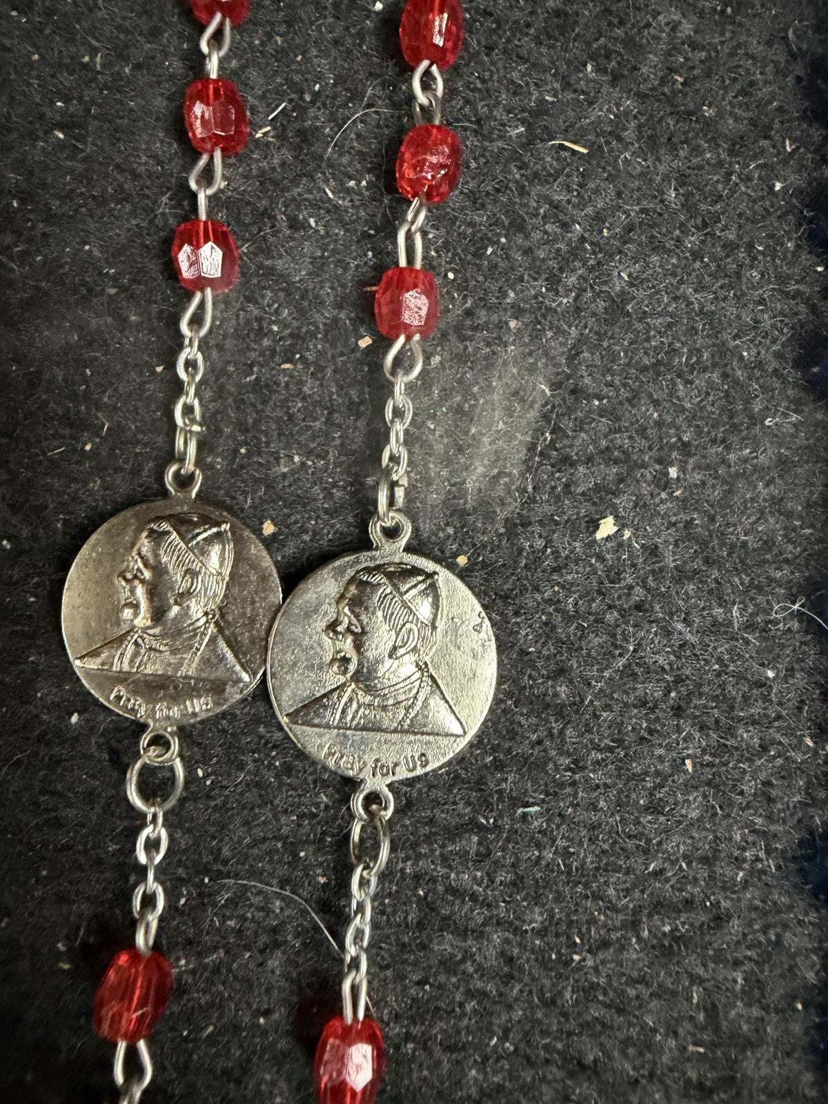 Catholic Rosary Beads Pair Red Blue Crystal Glass Silver Tone Cross Religious