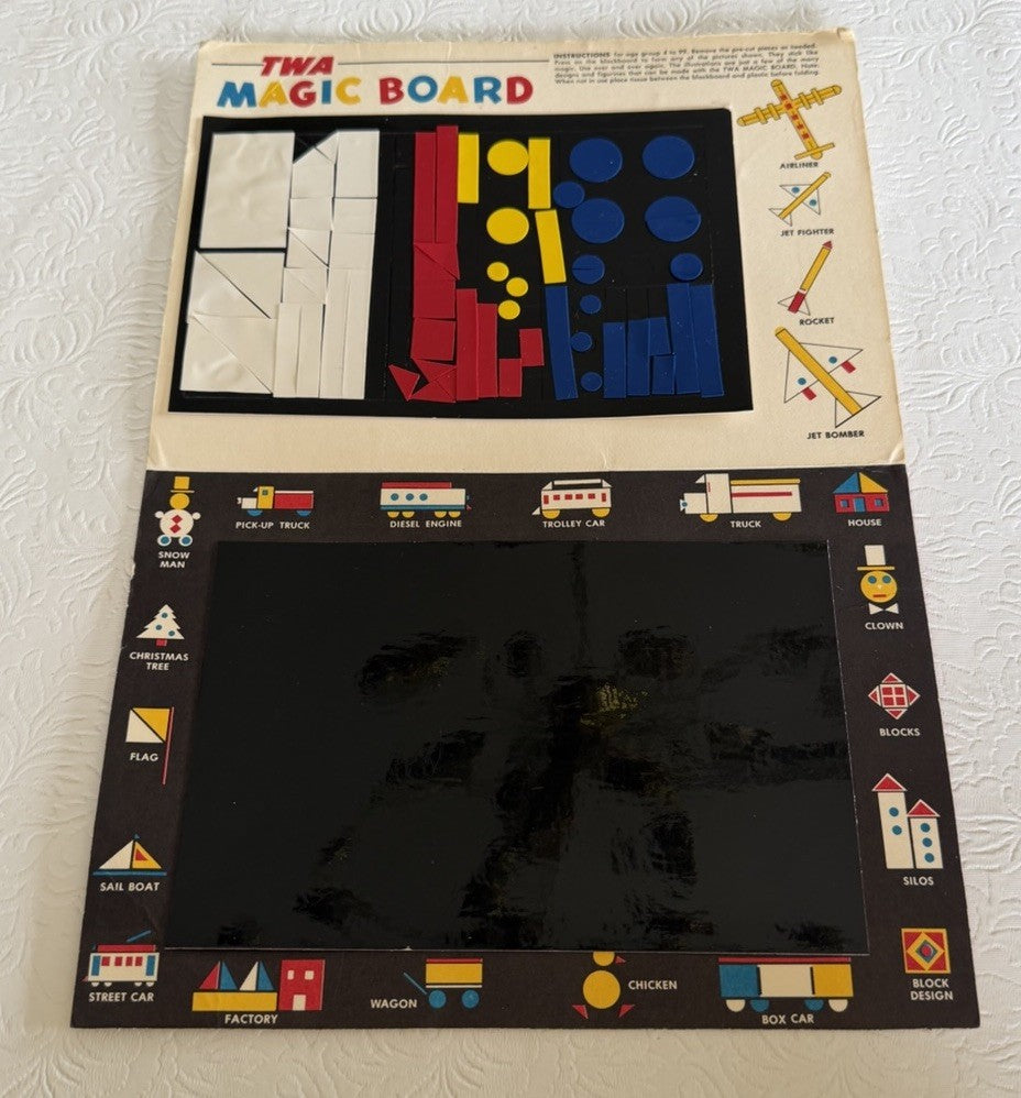 Vintage 1976 TWA Flying Magic Board Peel Stick Vinyl Game Lot of 2