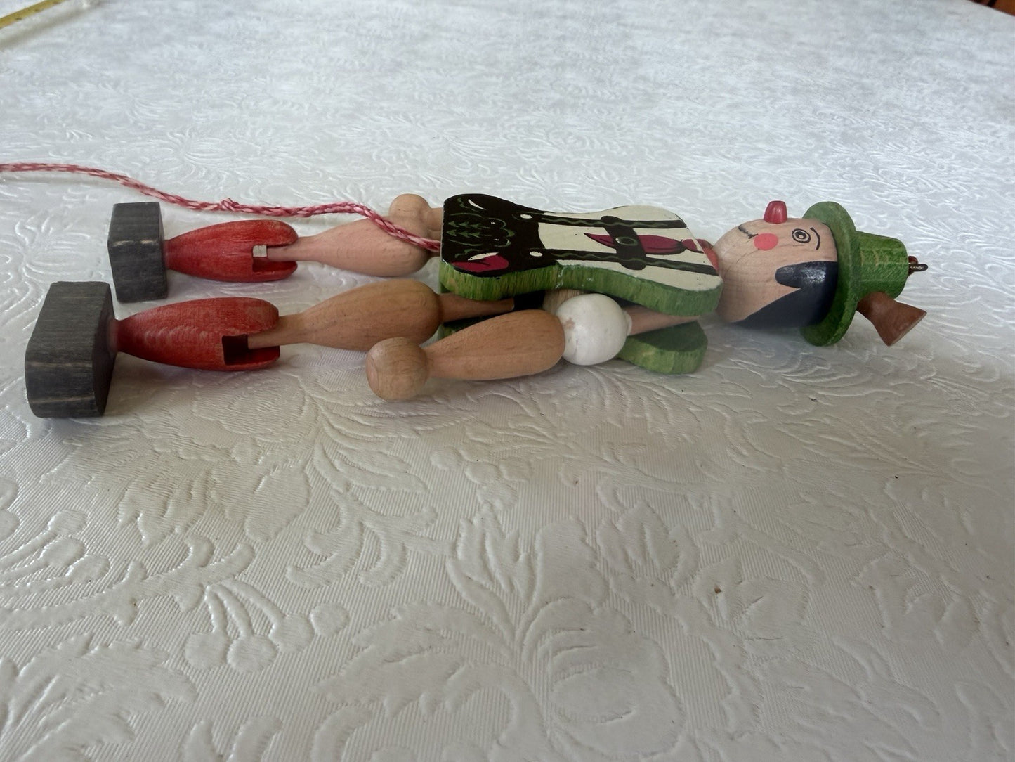 Vintage Austrian Wood Pull String Dancing Man Lederhosen Jumping Toy