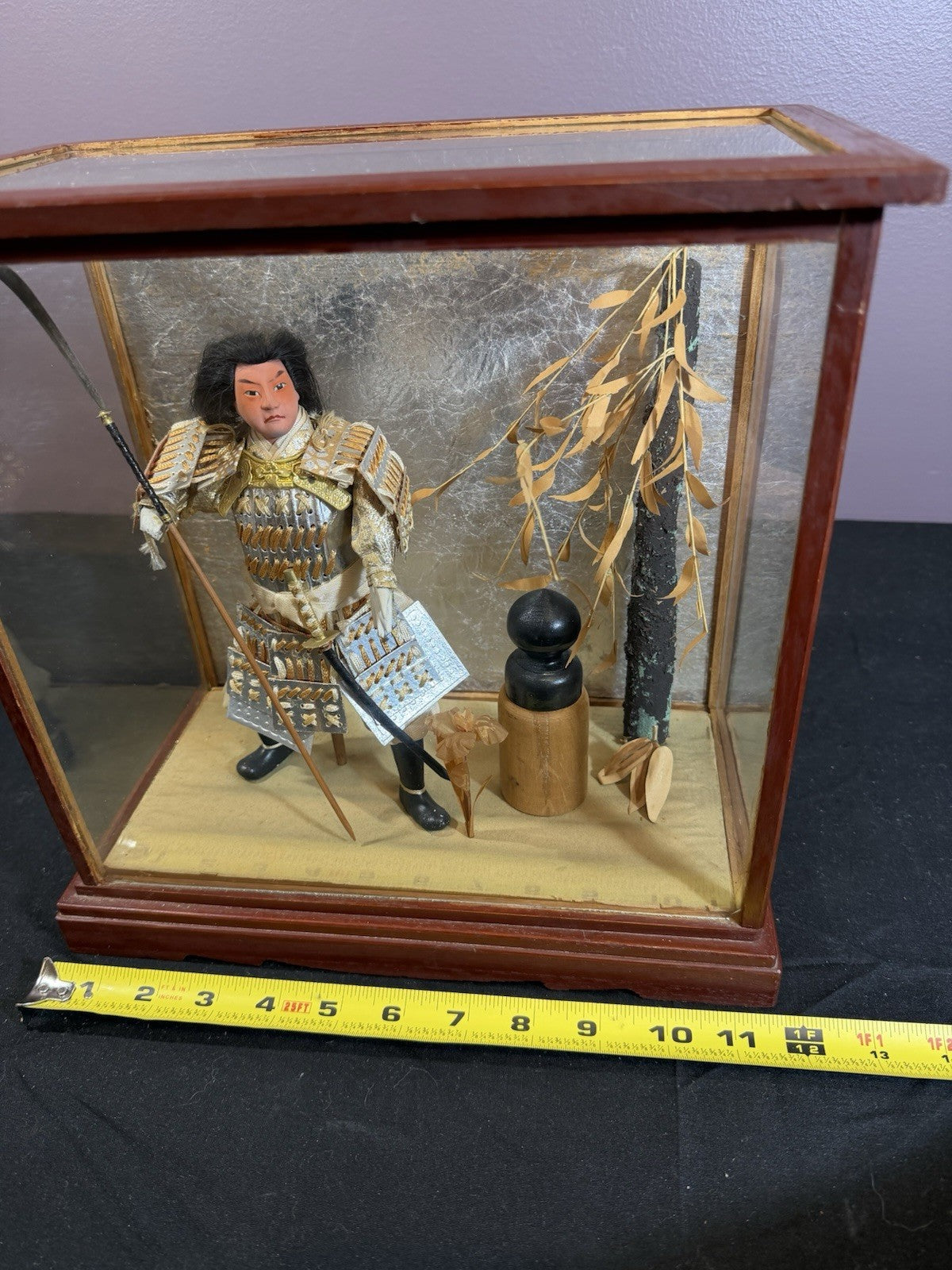 Authentic Japanese Musha Ningyo Warrior Doll Glass Case Samurai Figure
