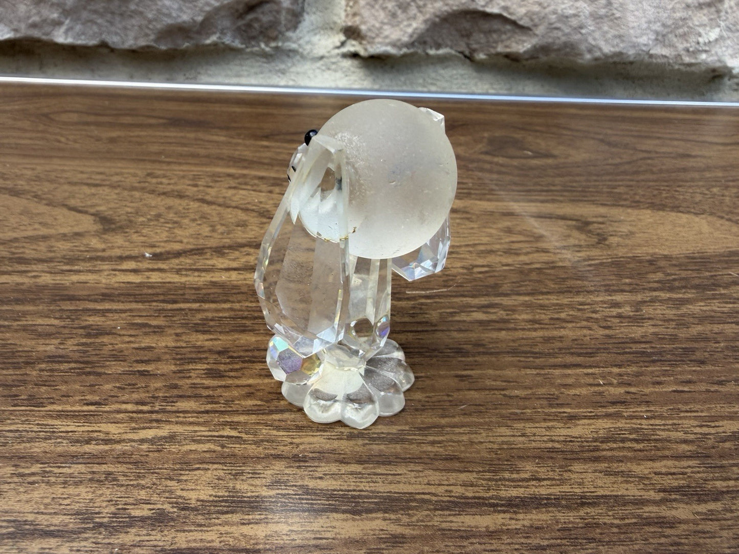Bohemia Crystal Glass Poodle Figurine Signed Czechoslovakia Faceted Mini Dog