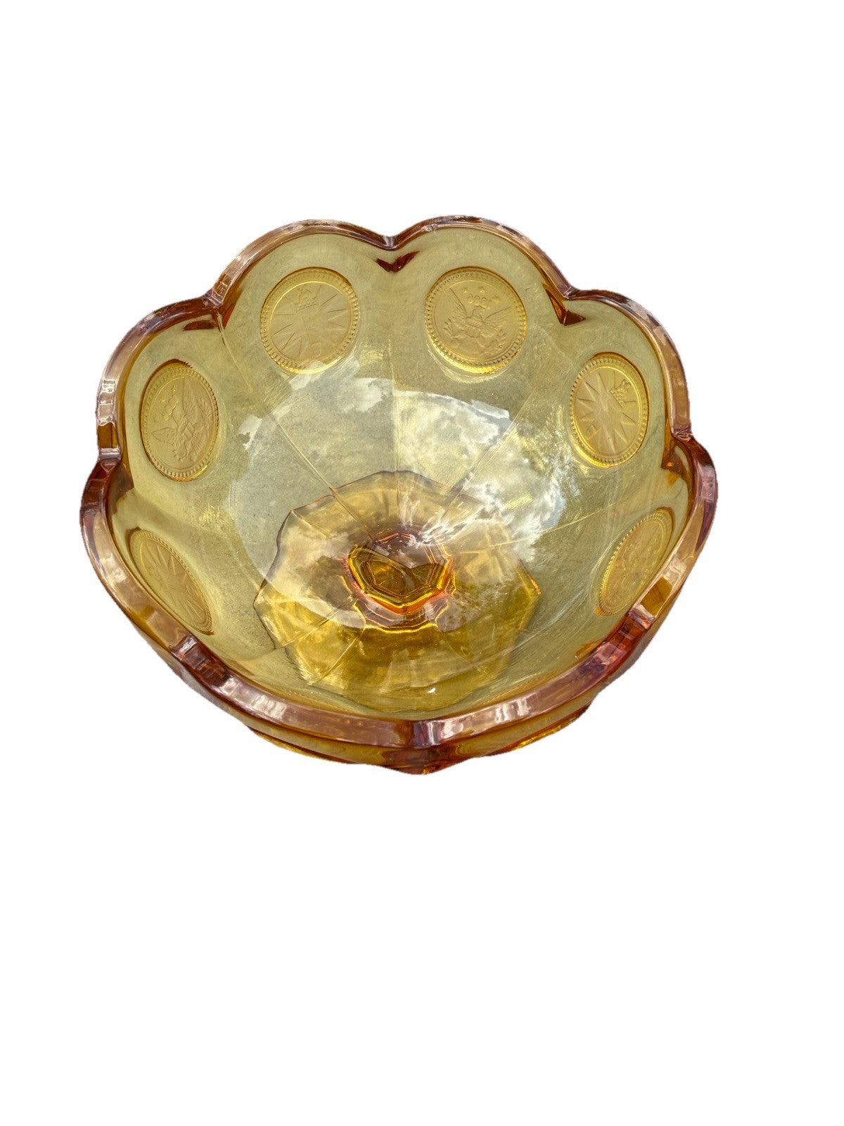 Vintage 4" tall Fossoria 1886 American Eagle Star Coin Amber Candy Dish