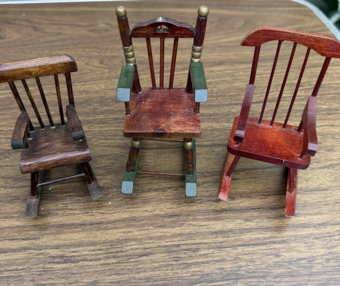 Vintage Dollhouse Rocking Chair Lot 3 Wooden Miniature Furniture 4"