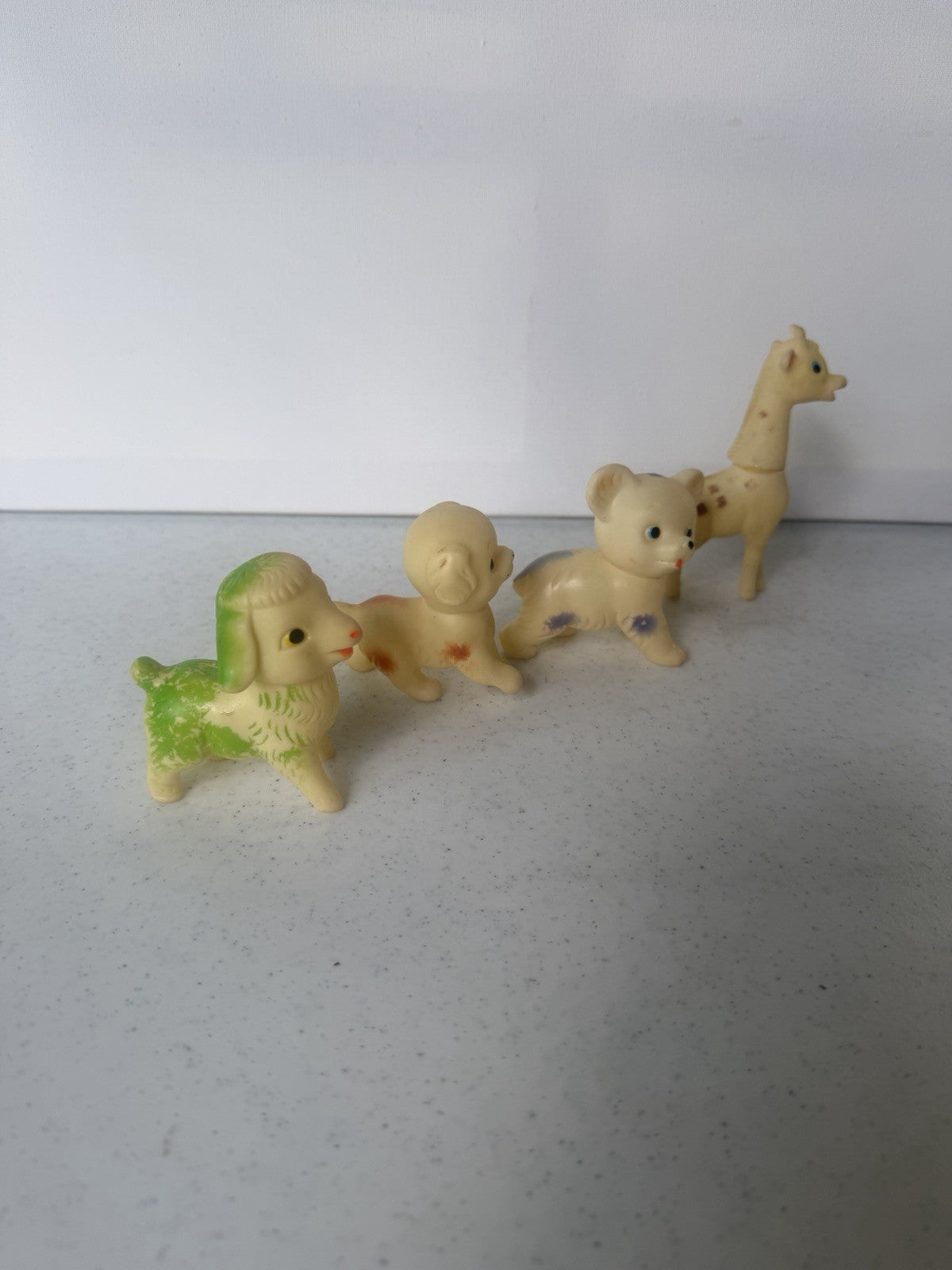 Vintage Rubber Squeaky Animal Toy Lot Pig Dog Lamb Bear Giraffe Retro