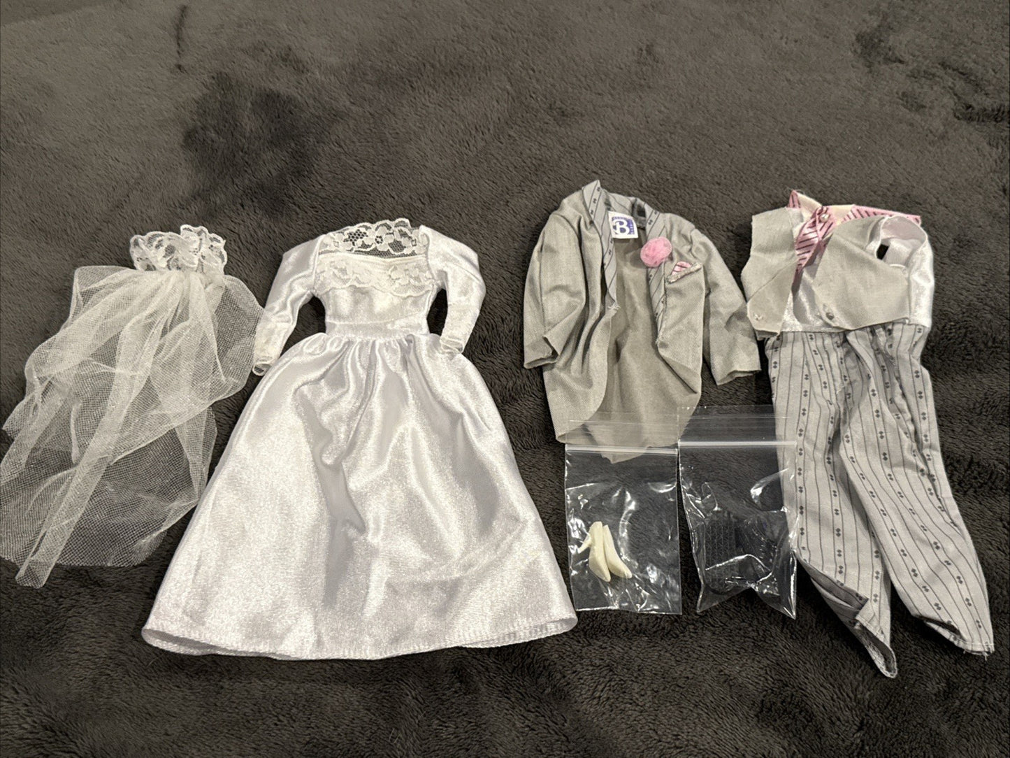 Vintage 1980s Barbie Ken Wedding Fashion Lot Bridal Gown Veil Tuxedo Shoes
