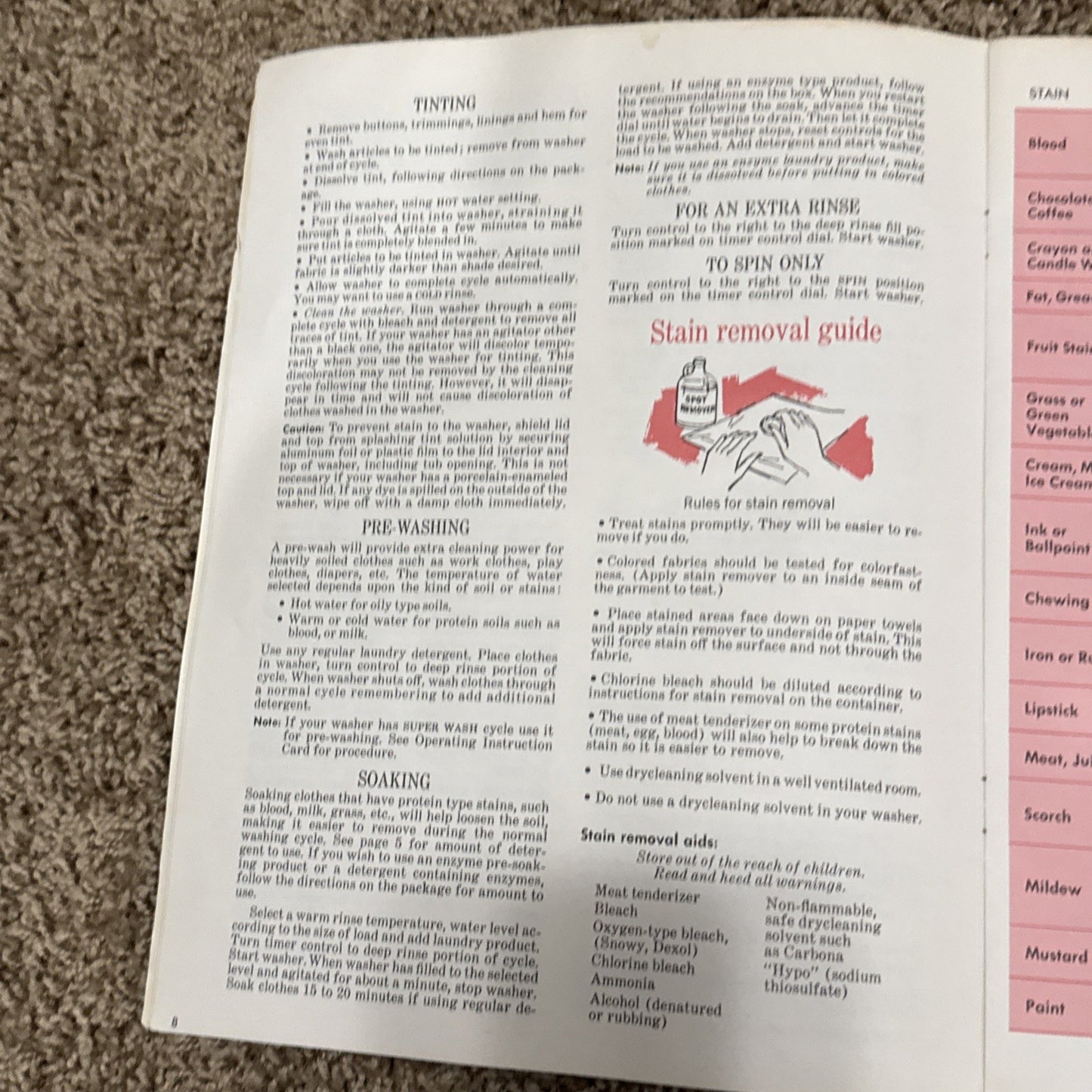Vintage 1980s Whirlpool The Laundry Guide Automatic Washers Stain Guide Book