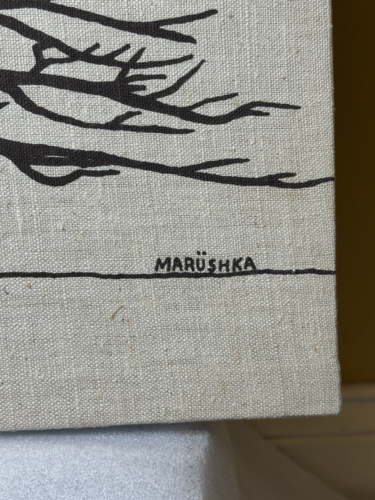 Vintage Marushka Bare Tree Canvas Wall Art Screen Print 1977 Signed USA MCM Art