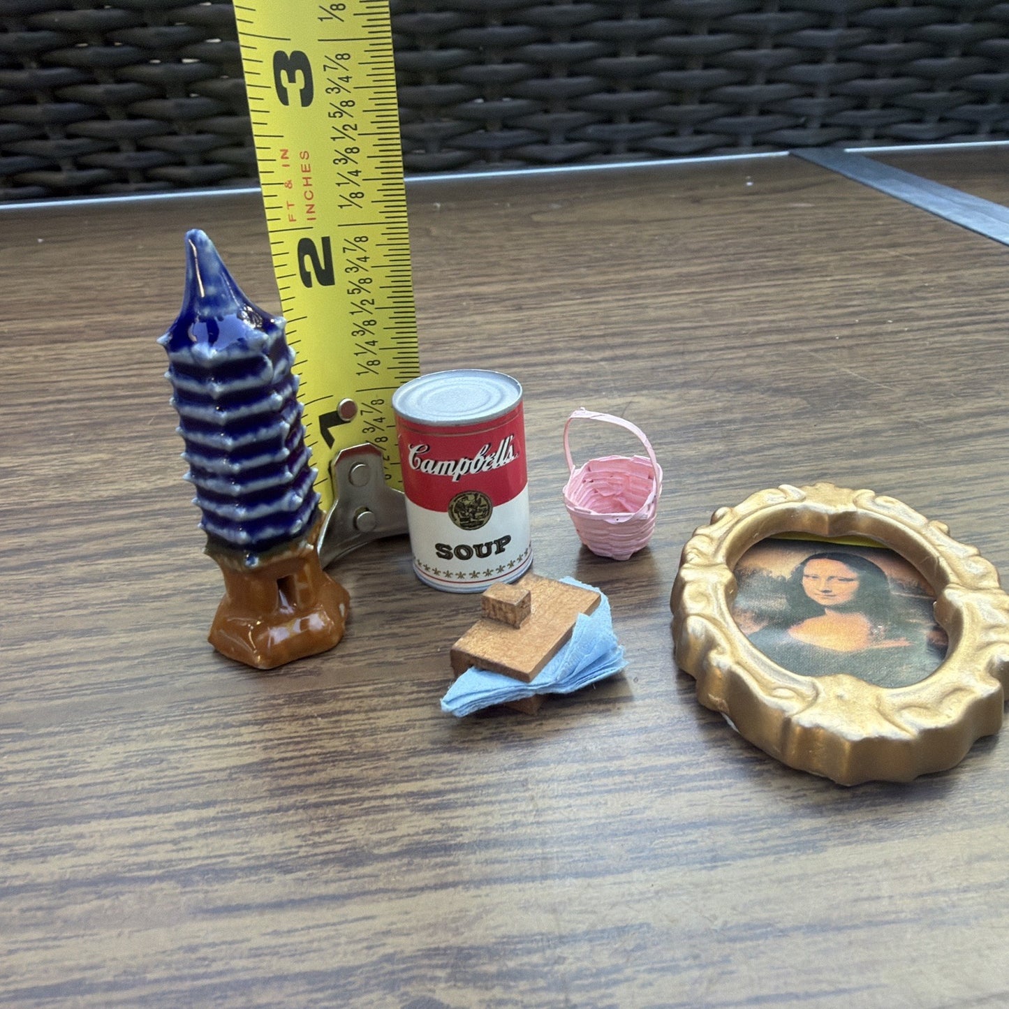 Mixed Miniatures Lot Dollhouse Resin Ceramic Wood Basket Mona Lisa Decor