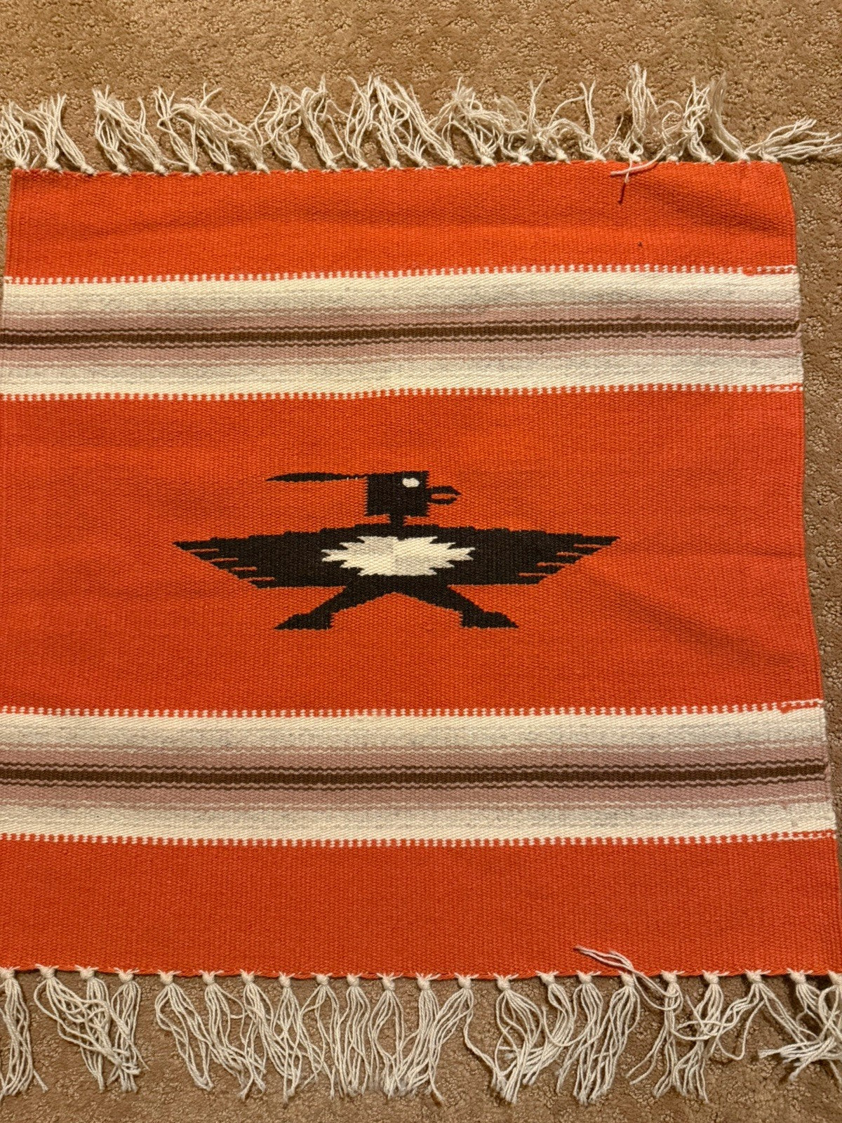 Southwest Native American Style Thunderbird Wool Woven Rug Tapestry Wall 28"x22"