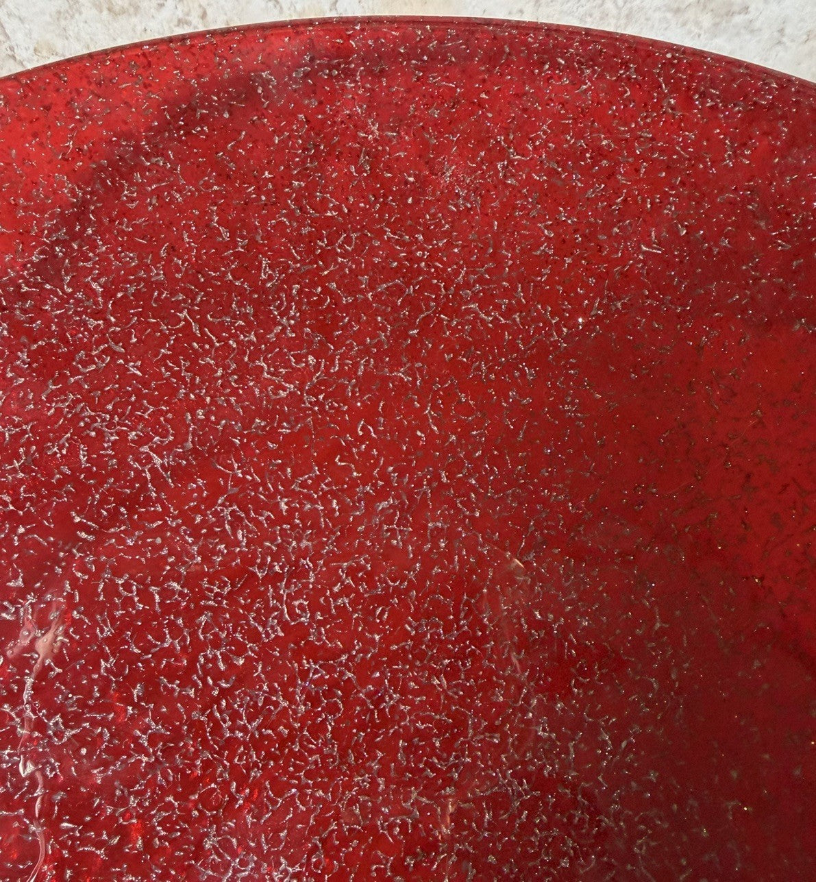Talus Casa Murano Style Red Art Glass Crackle Decorative Bowl 15 Inch Hand Blown