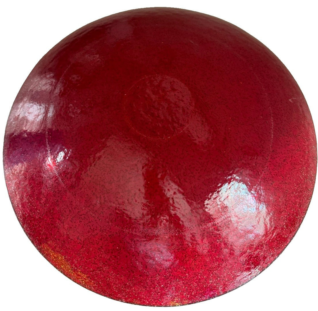Talus Casa Murano Style Red Art Glass Crackle Decorative Bowl 15 Inch Hand Blown