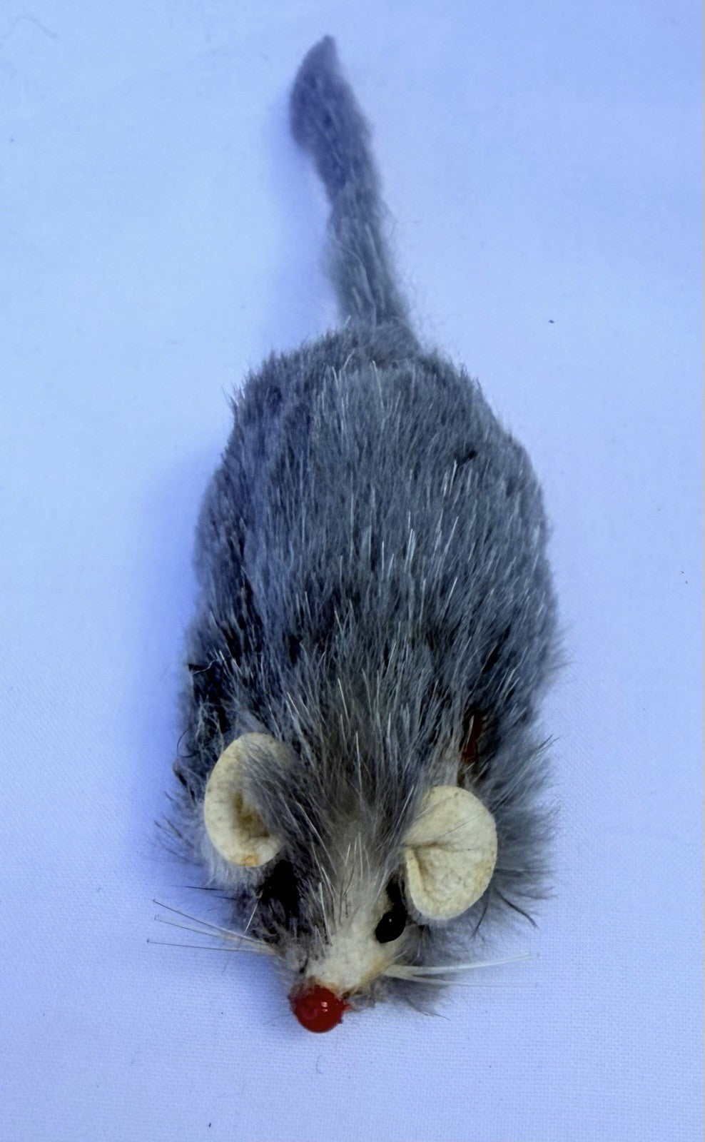 Mid Century Germany Real Fur Mouse Miniature Dollhouse Toy Paper Label Grey