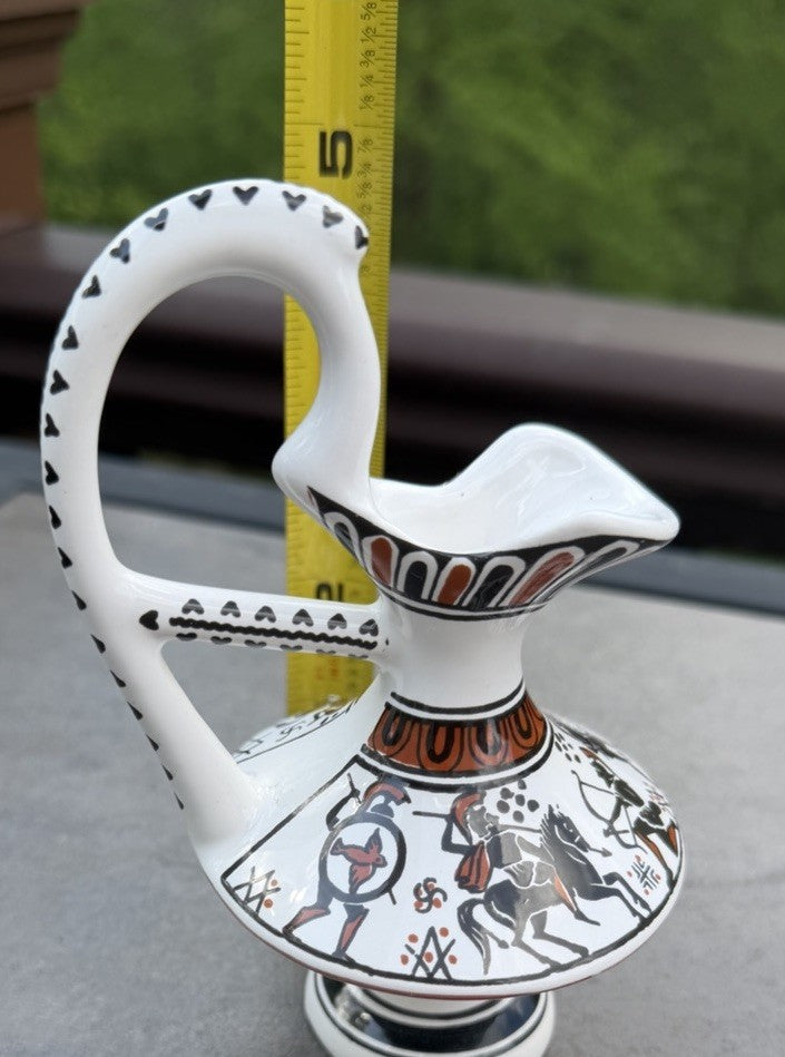Vintage Greek Hand Made/Painted Ceramic Pottery Pitcher with Artist Signature