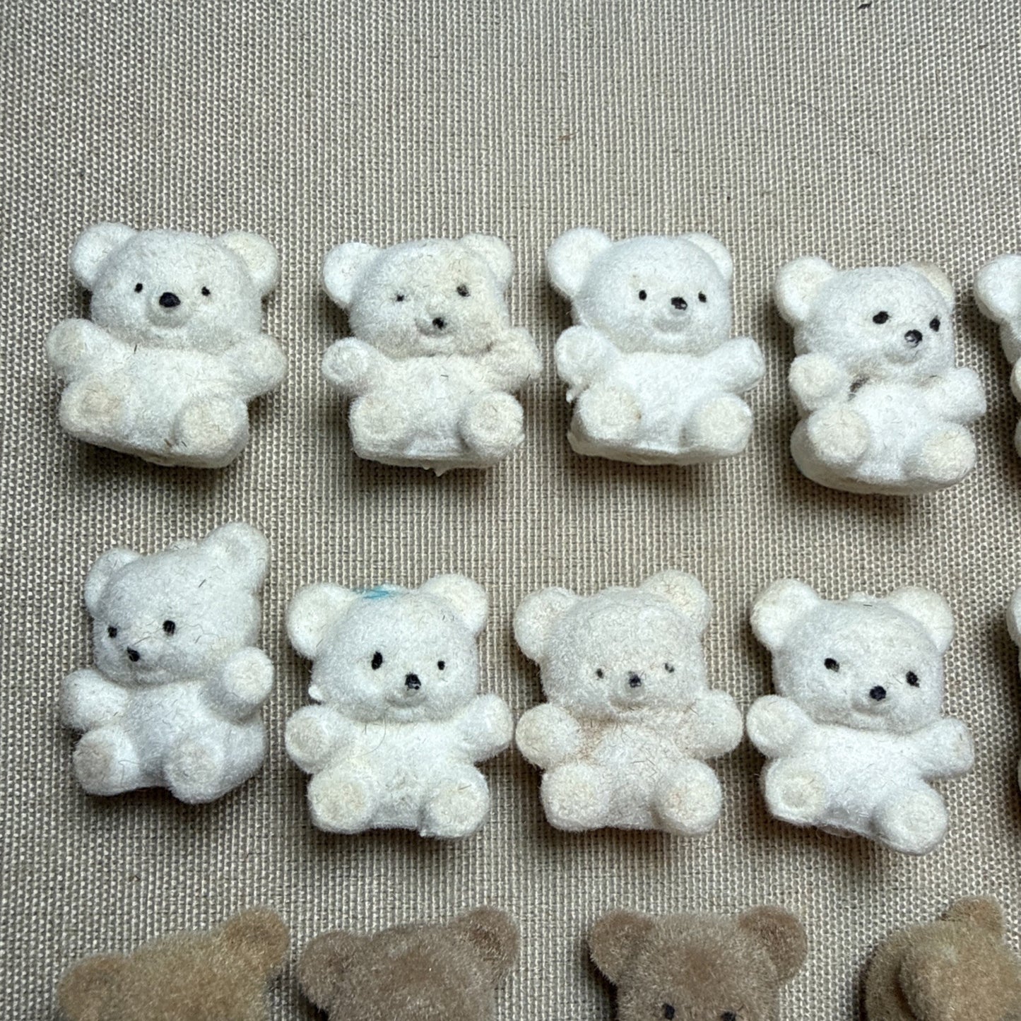 55 Flocked Miniature Teddy Bears White Brown Tan Vintage Crafting Minis Dioramas