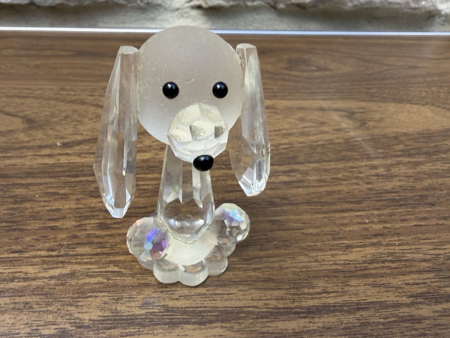 Bohemia Crystal Glass Poodle Figurine Signed Czechoslovakia Faceted Mini Dog