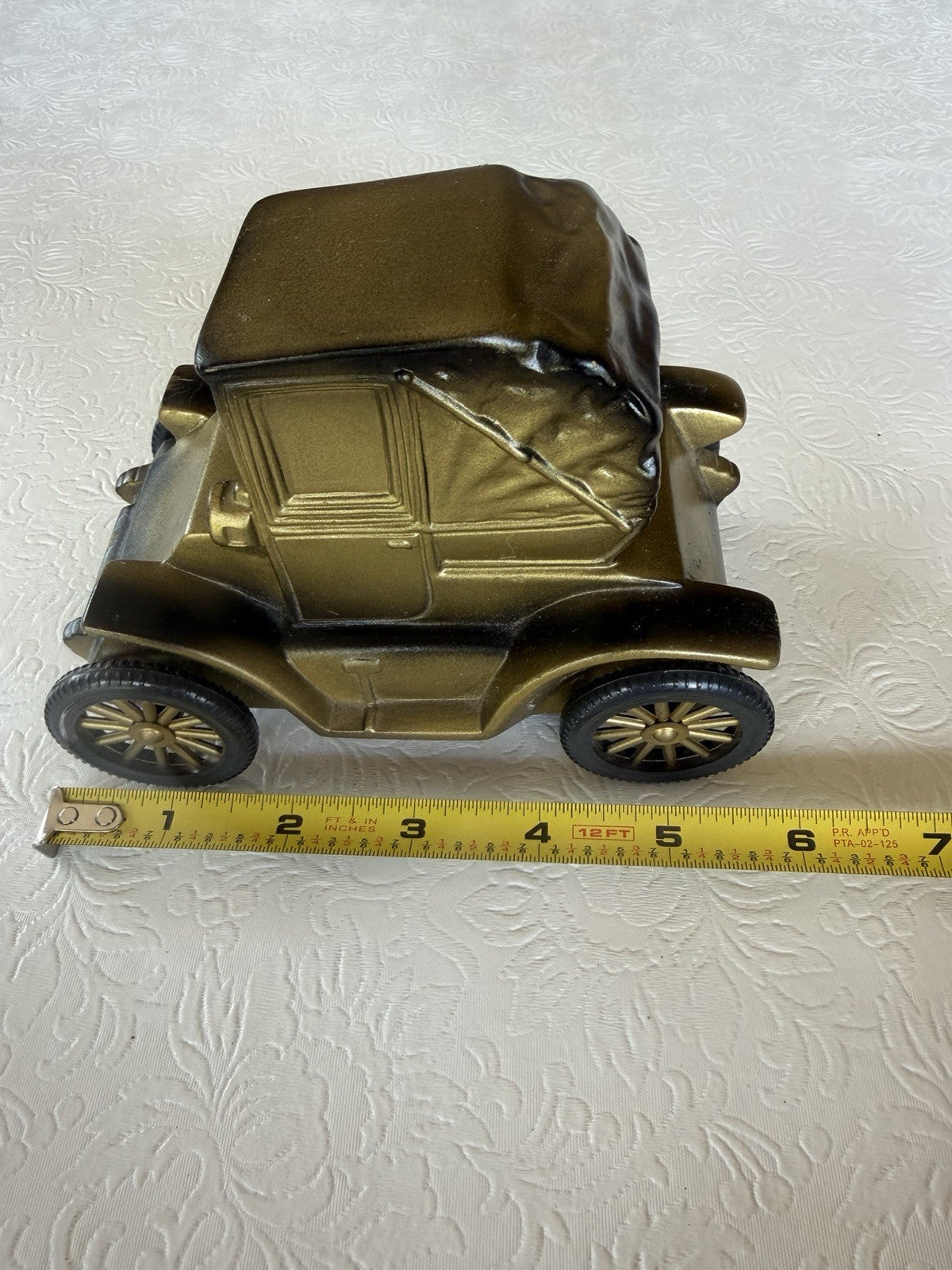 Vintage Banthrico 1900 Pillbox Coupe Car Coin Bank Gold Tone Automobile Promo