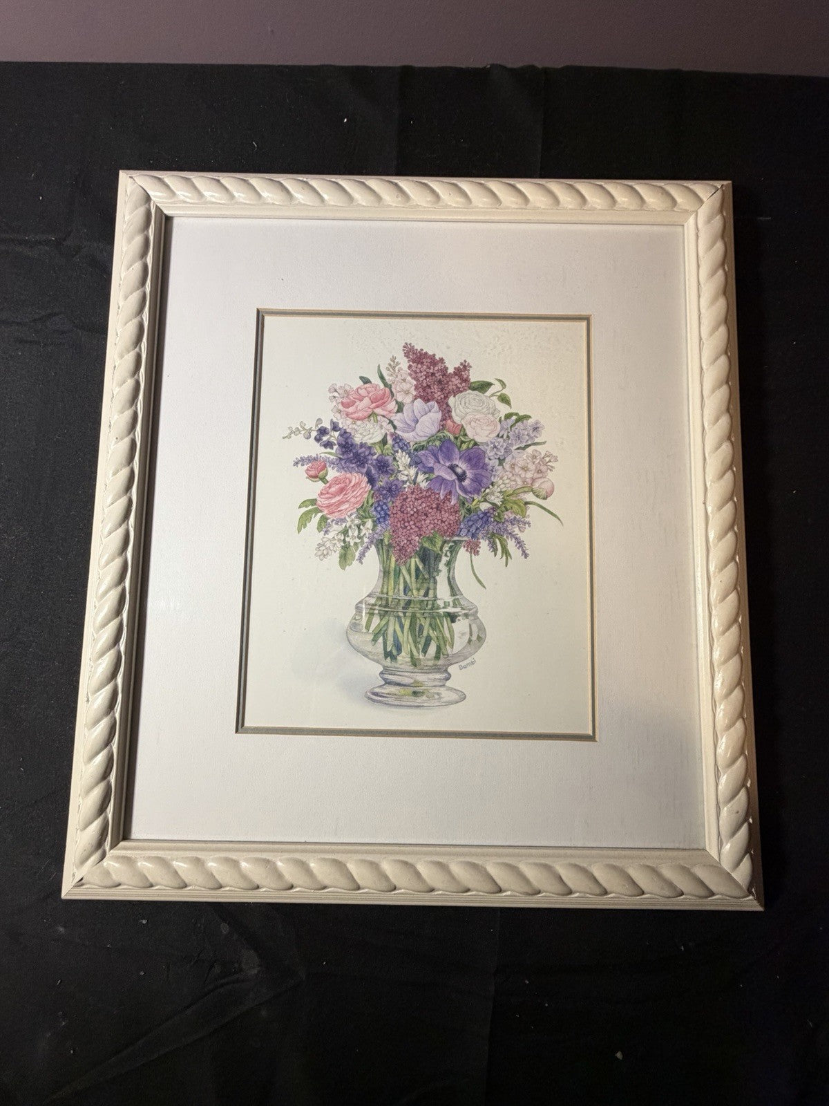 Anemone Bouquet Watercolor Bambi Papais Rope Design Framed Art 16x18