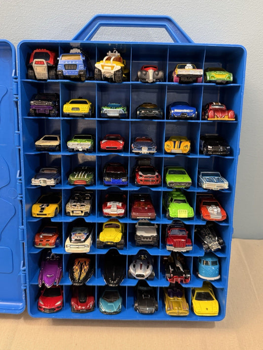 Hot Wheels 48 Diecast Cars 2000s Mattel Blue Racing Carry Case Toy Collection