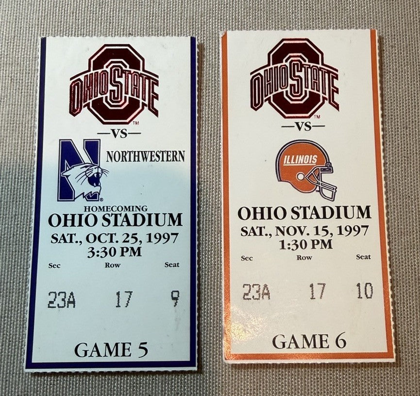 1997 Ohio State Football Ticket Stub Lot Northwestern Illinois Cooper Era