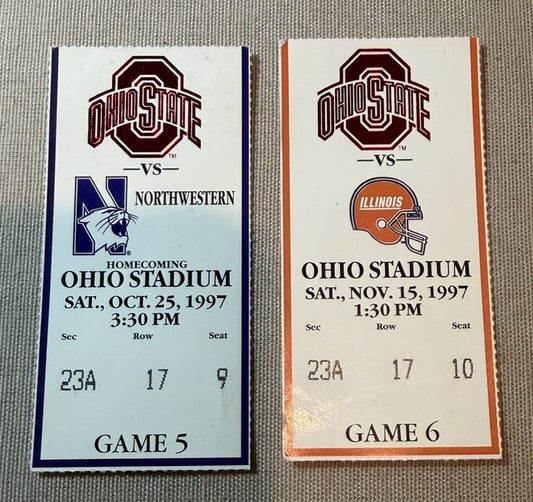 1997 Ohio State Football Ticket Stub Lot Northwestern Illinois Cooper Era