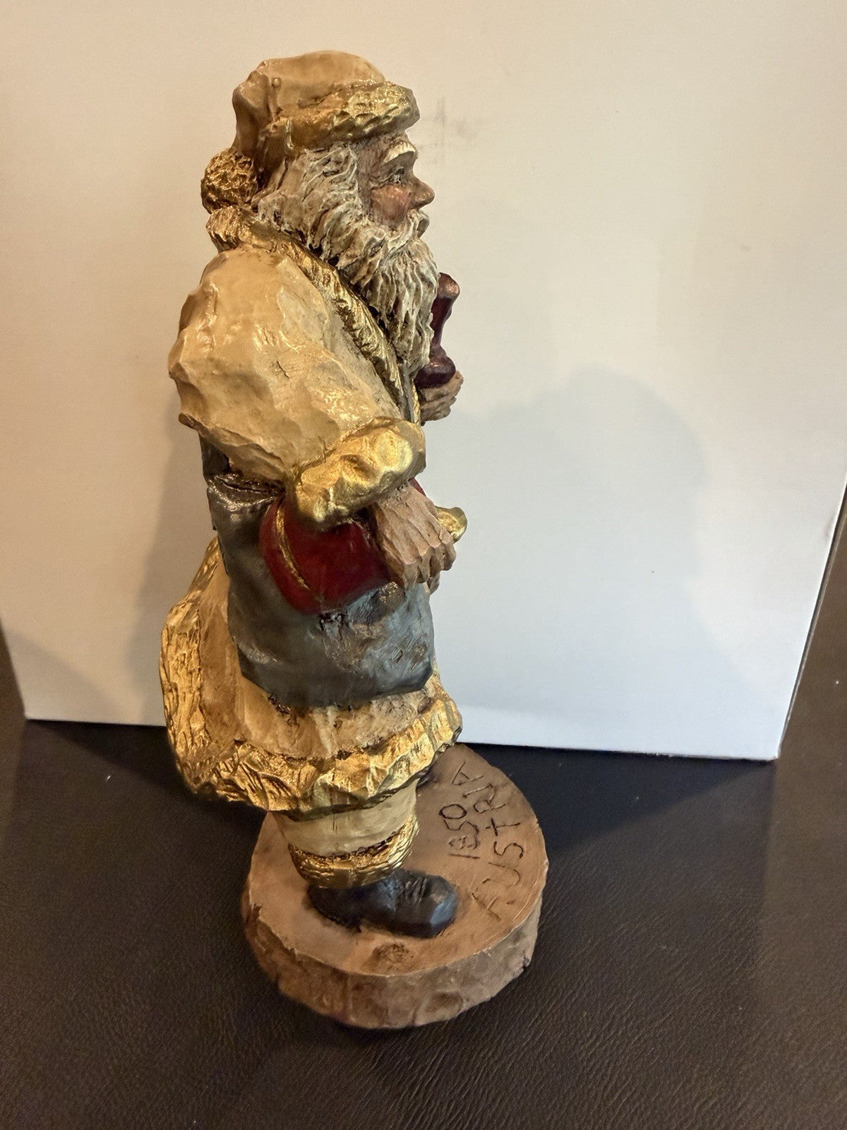 Pair Hand Carved Folk Art Santa Figurines Austrian Russian Style Wooden Figures