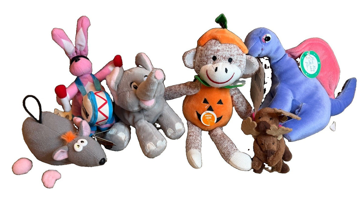 Plush Toy Lot 6 Dinosaur Elephant Halloween Sock Monkey Rat Dino Energizer Bunny