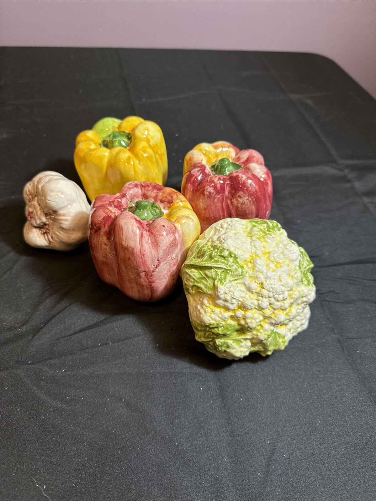 Vintage Ceramiche ABC Bassano vegetables Set Of 5, Garlic, Peppers, Cauliflower