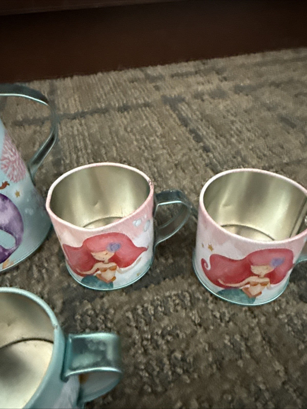 Members Mark Mermaid Tin Tea Set Kids Playset 10 Pieces INCOMPLETE