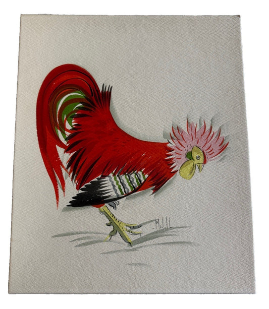 Vintage Watercolor Rooster Art Print Farmhouse Chicken Wall Decor 10x11.5"