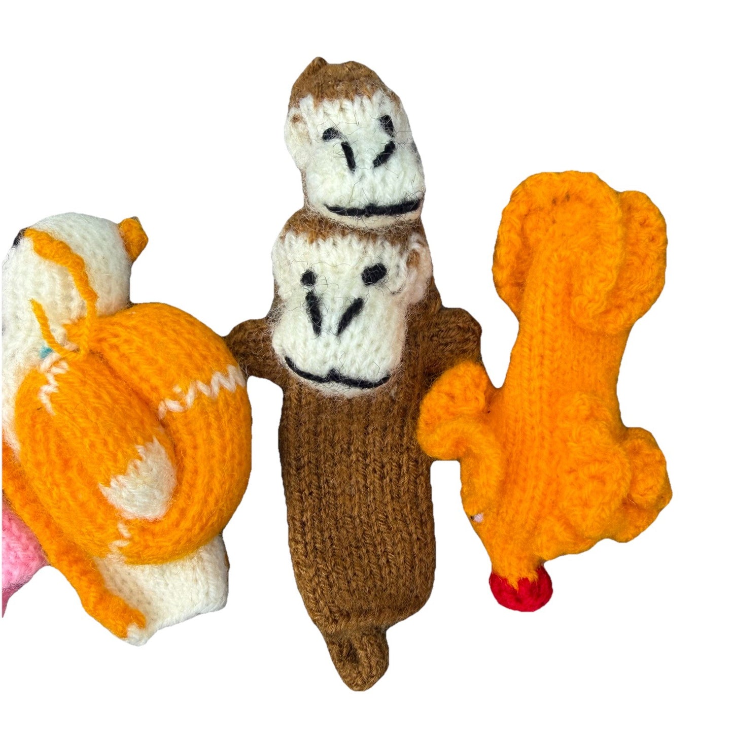 Hand Knitted Wild Animal Finger Puppets Zebra Giraffe Flamingo Snail Monkey Fish