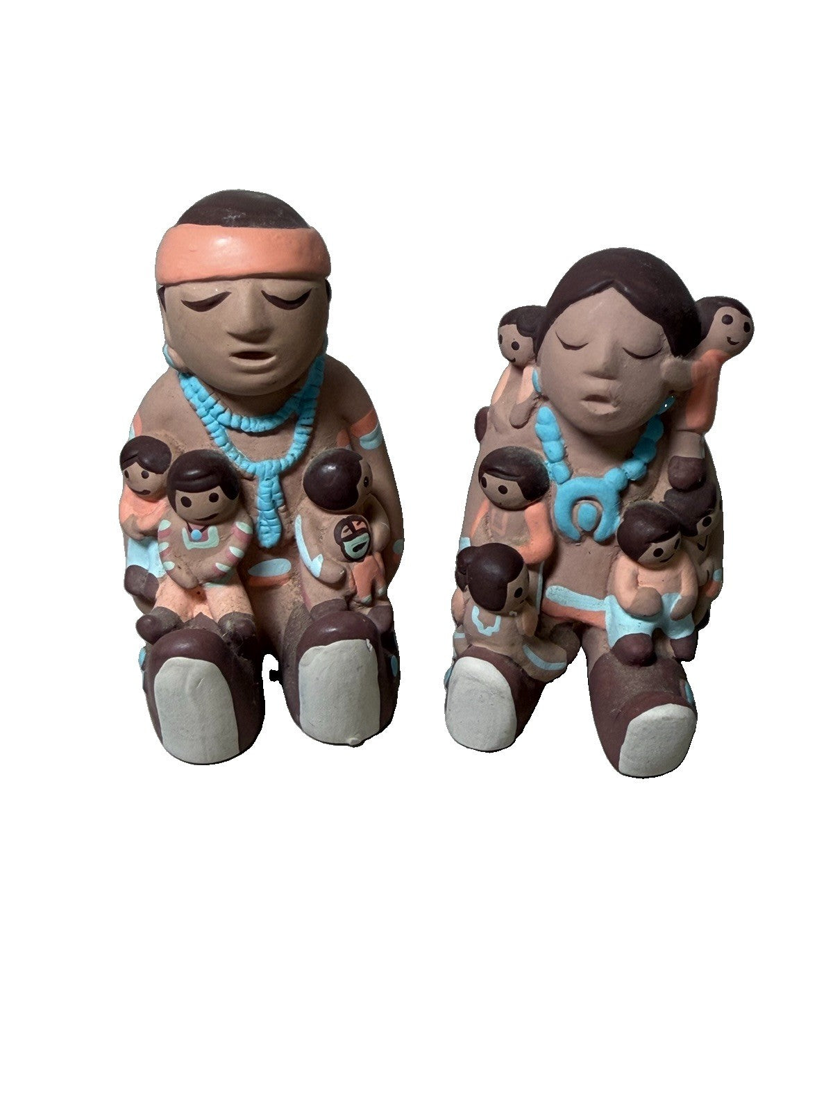 Vintage 1989 Teissedre Storyteller Native American Clay Pottery Figurines Pair