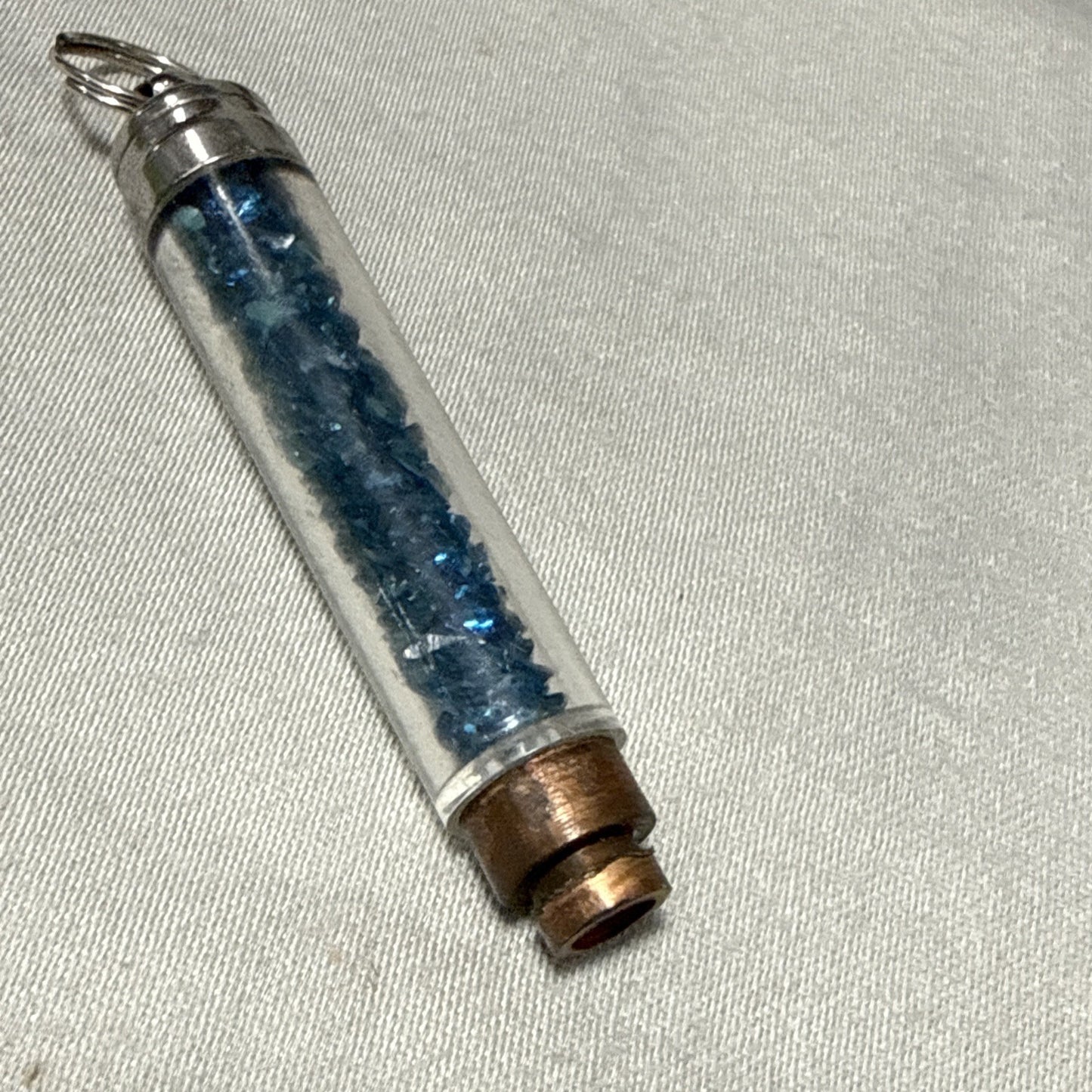 Vintage Y2K Blue Glitter Floating Bead Acrylic Tube Keychain Charm Pendant