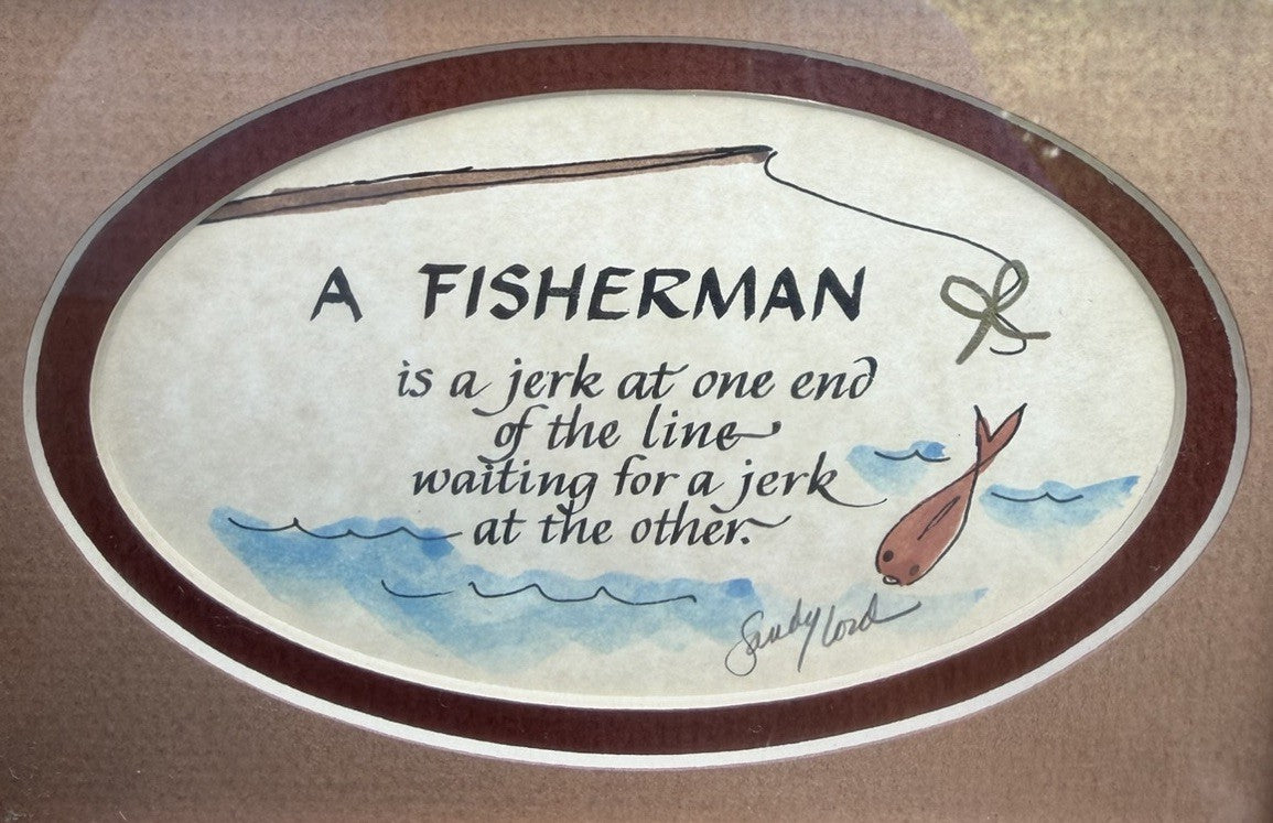 Sandy Lord Fisherman Calligraphy Art Print Framed Humorous Fishing Wall Decor