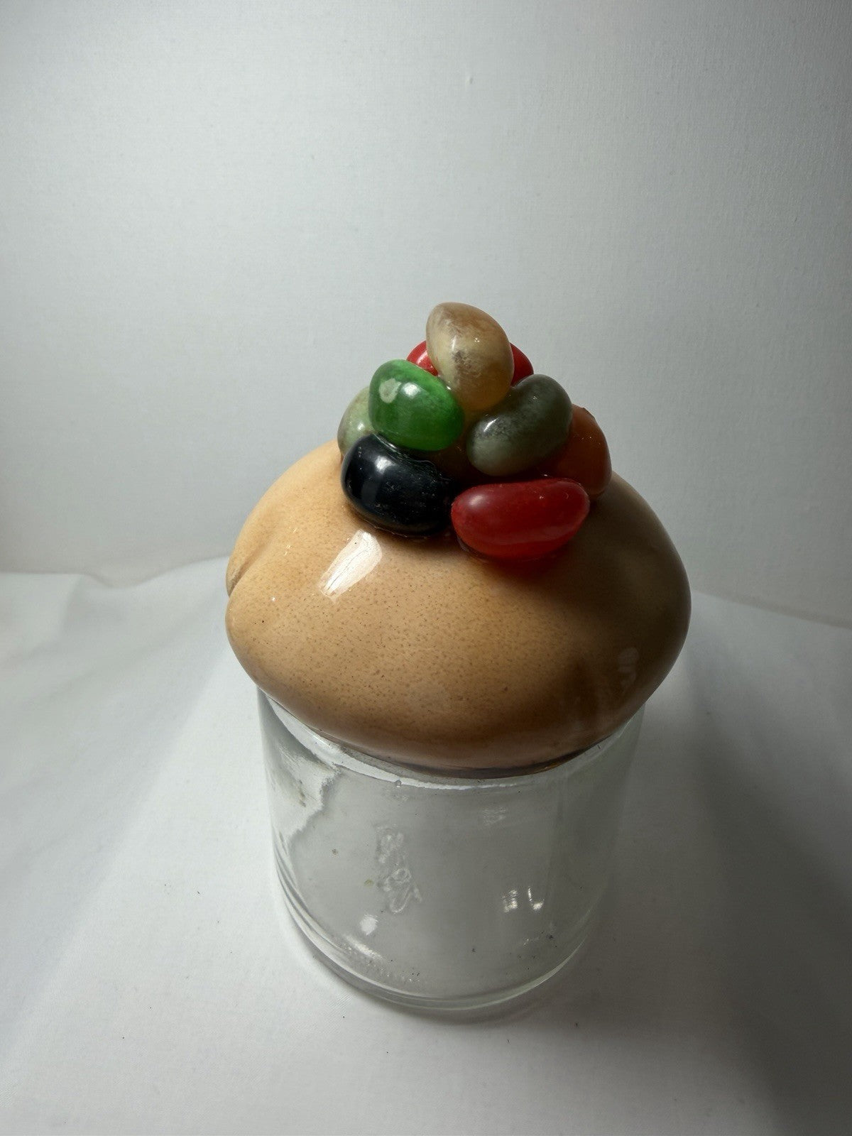 Vintage Jellybean Muffin Jar Lid Sculpted Bread Dough Folk Art - Very Cute