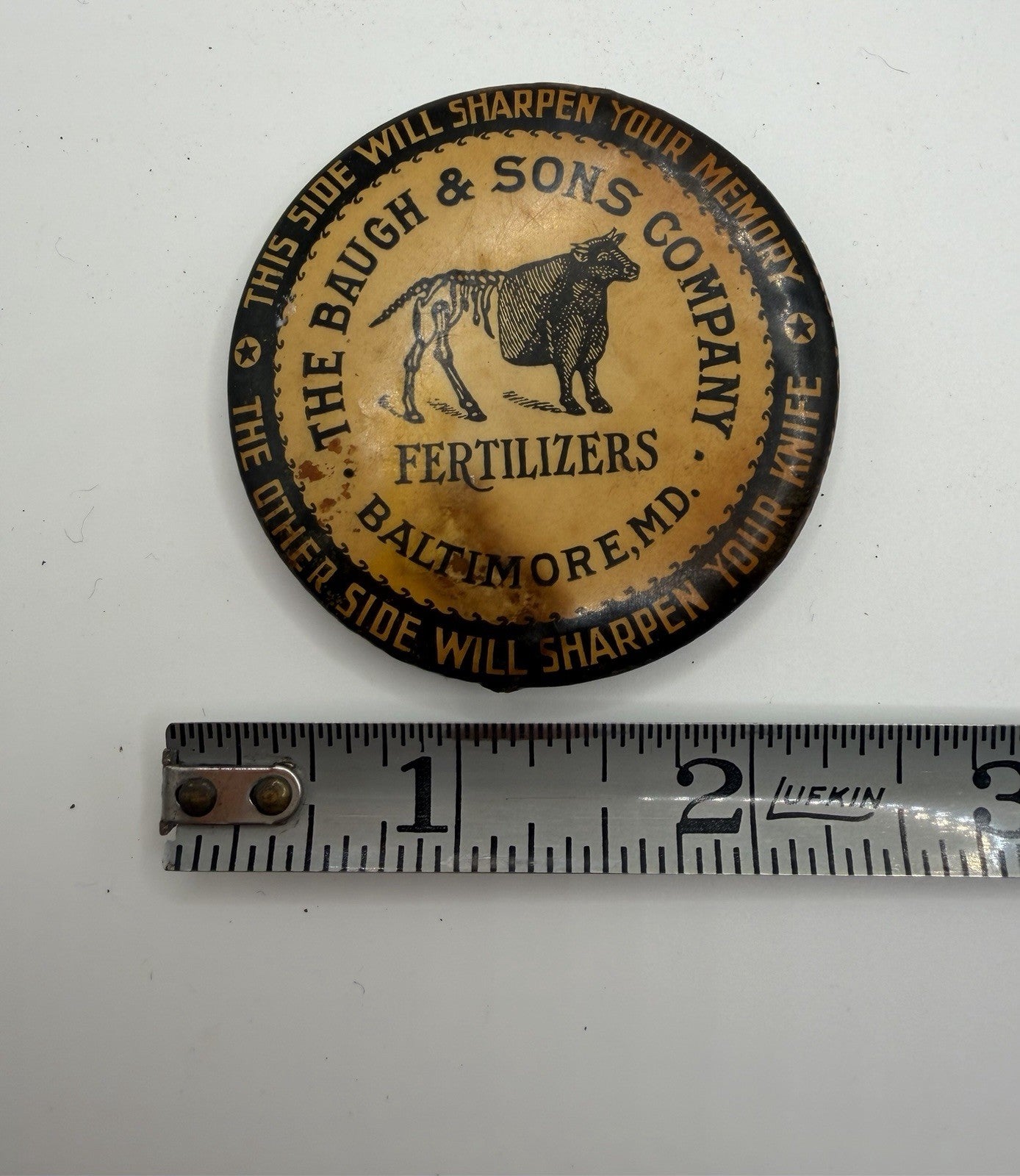 Vintage Celluloid Advertising Knife Sharpeners Wayne Feeds Baugh & Sons Set of 3