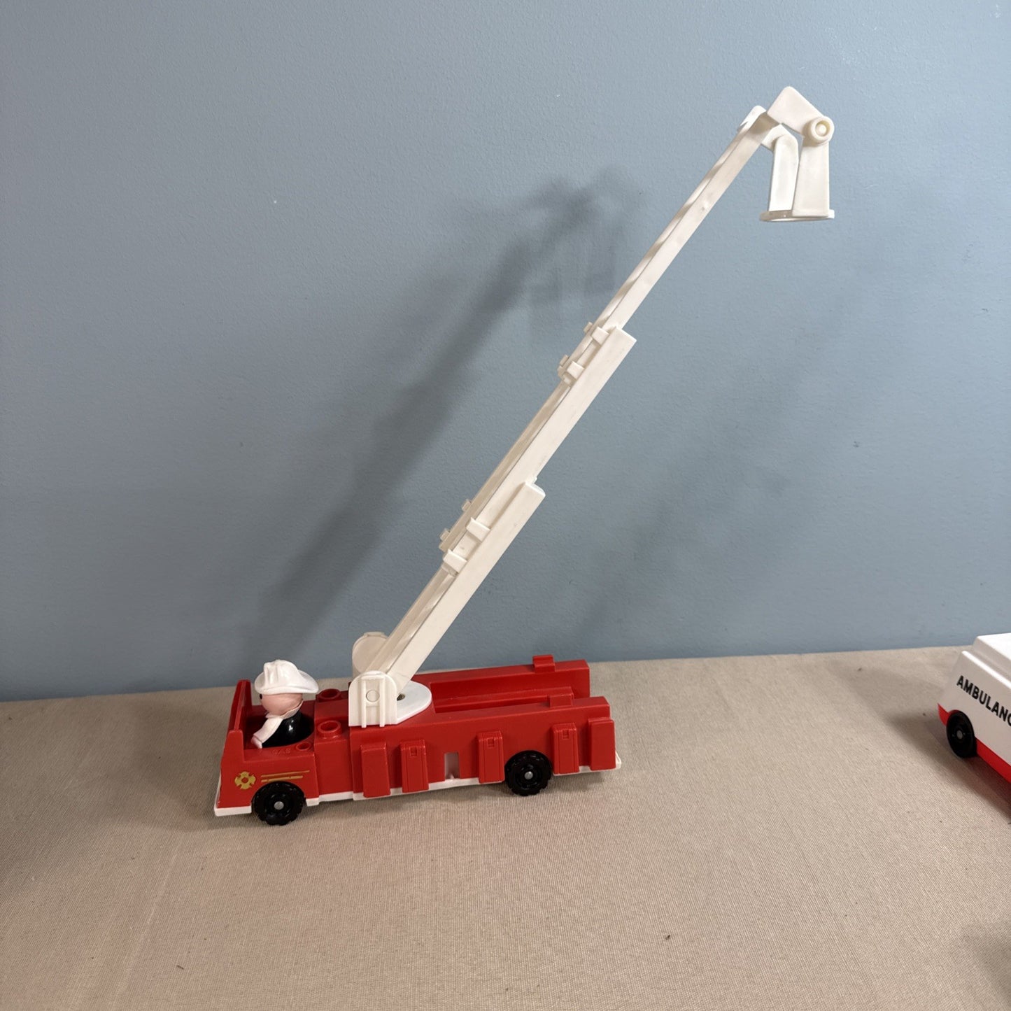 Vintage Fisher Price Little People Fire Trucks Ambulance Mail Truck + 3 Figures