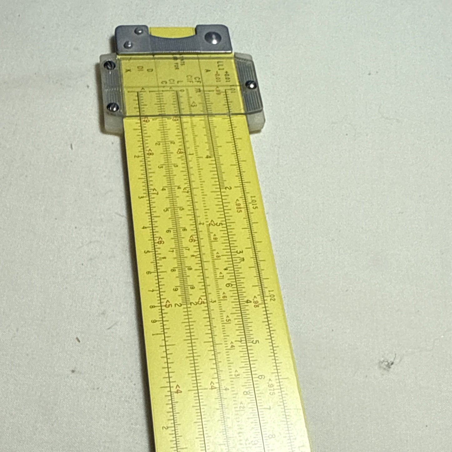 Vintage Pickett 12 Inch Metal Slide Rule Eye Saver Yellow Embossed Leather Case