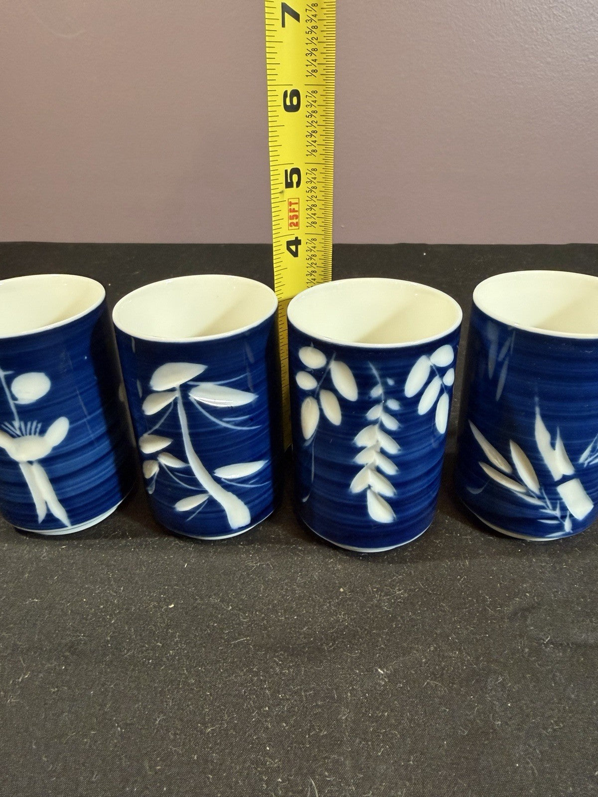 Vintage Japanese Blue White Scenic Mugs 2 With 4 Sake Cups Porcelain Set