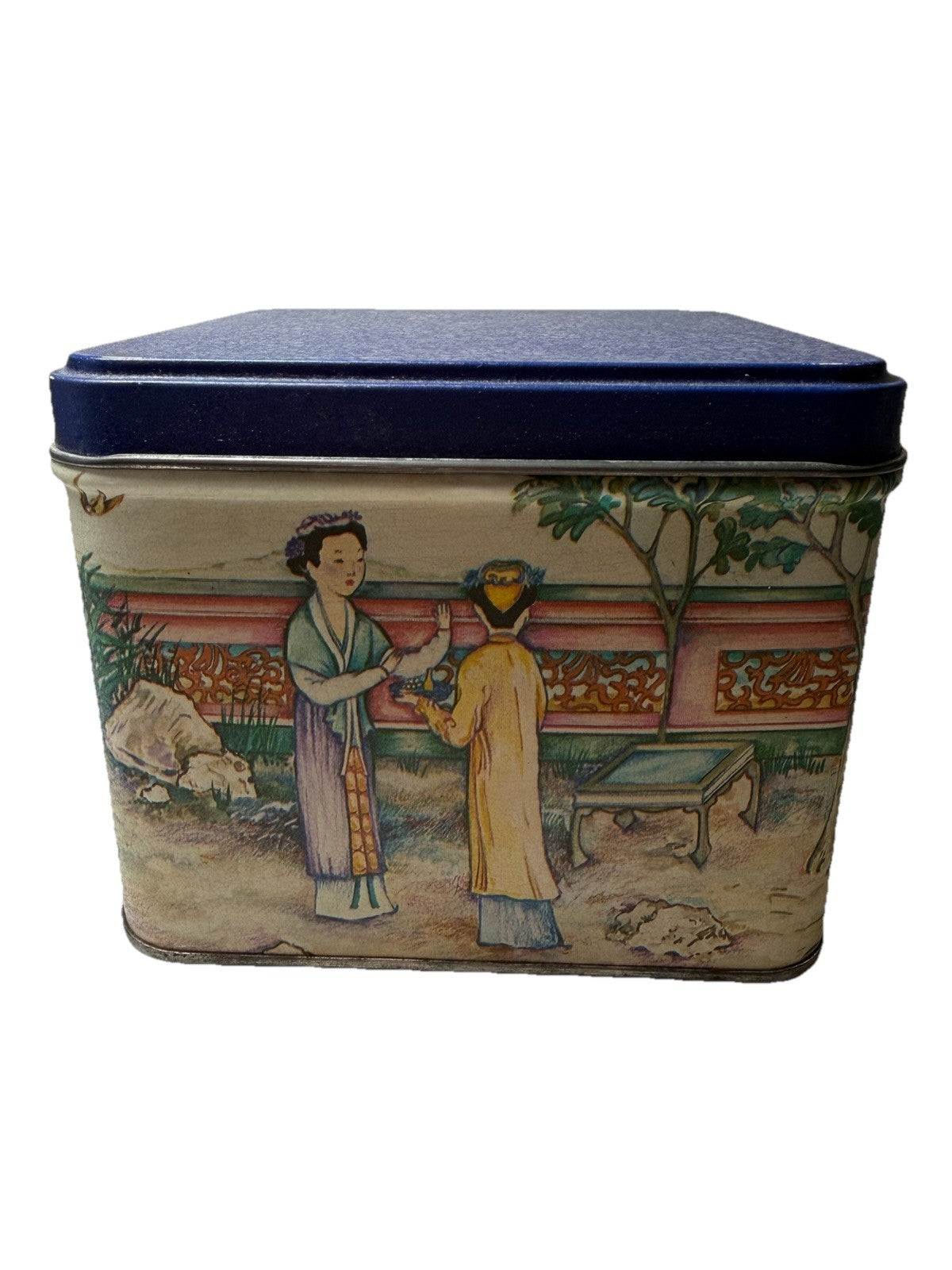 Japanese Tea Tin Oriental Decor Rustic Asian Collectible Storage 4.5"