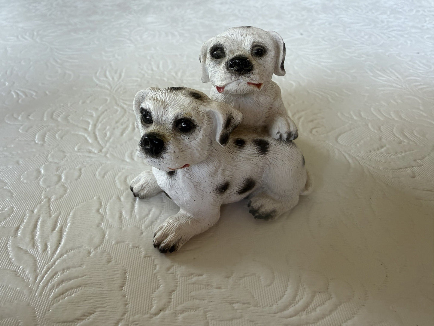 Vintage Dalmatian Puppy Figurine Lot 4pc Wind Up Musical Music Box Red Wagon